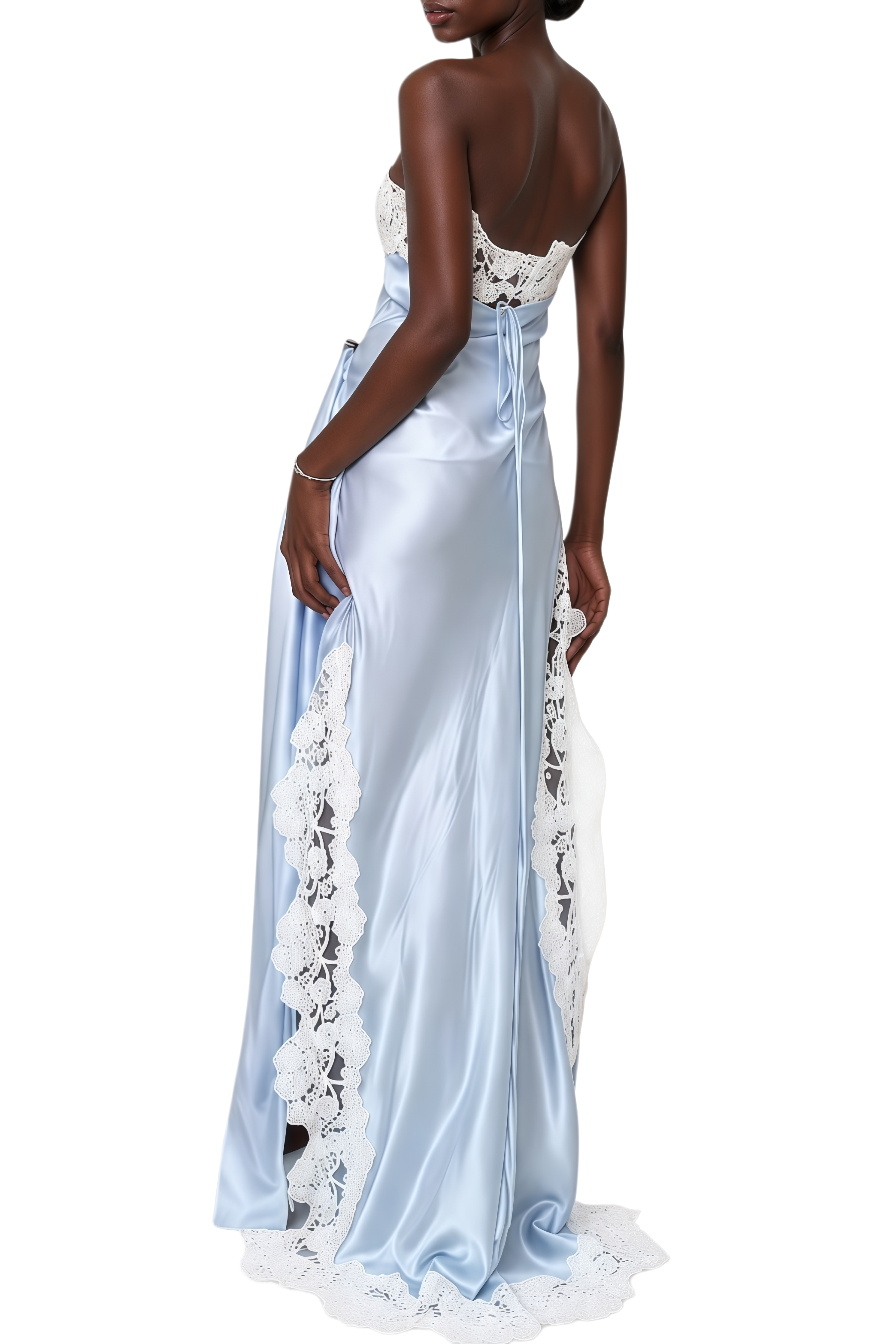 Alma Blue Lace Panel Asymmetrical Mini Dress