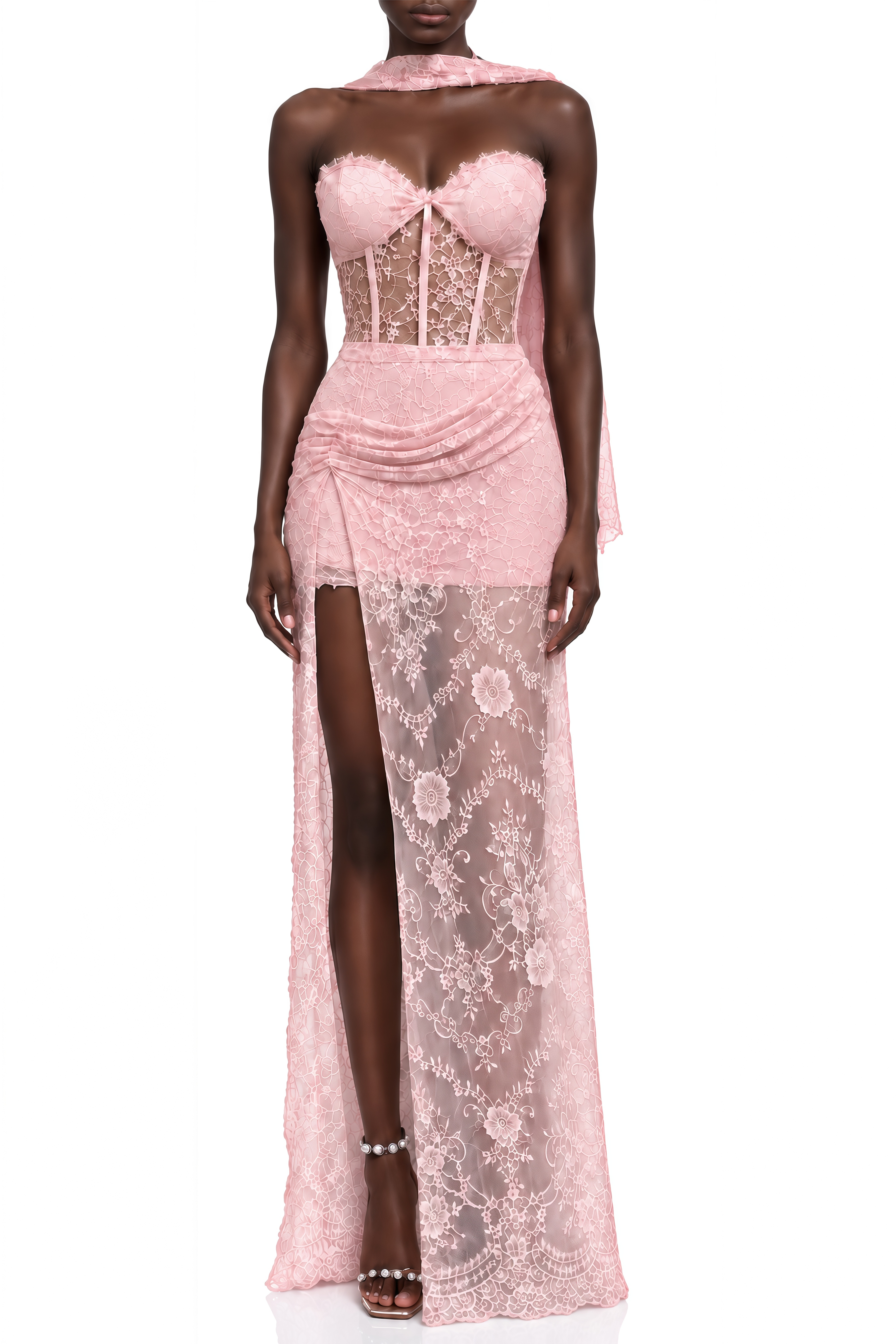 Althea Pink Sleeveless Lace Maxi Dress