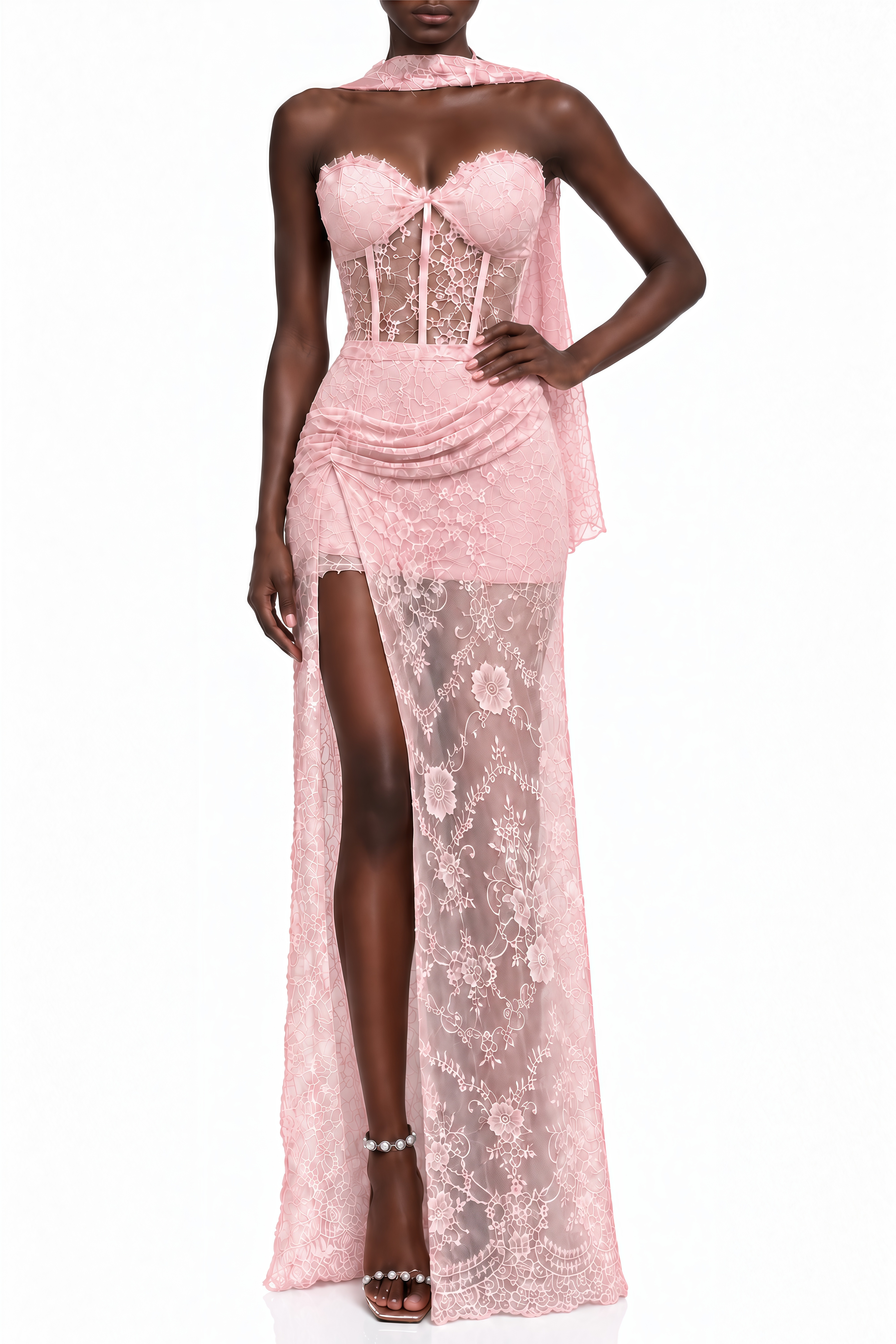 Althea Pink Sleeveless Lace Maxi Dress
