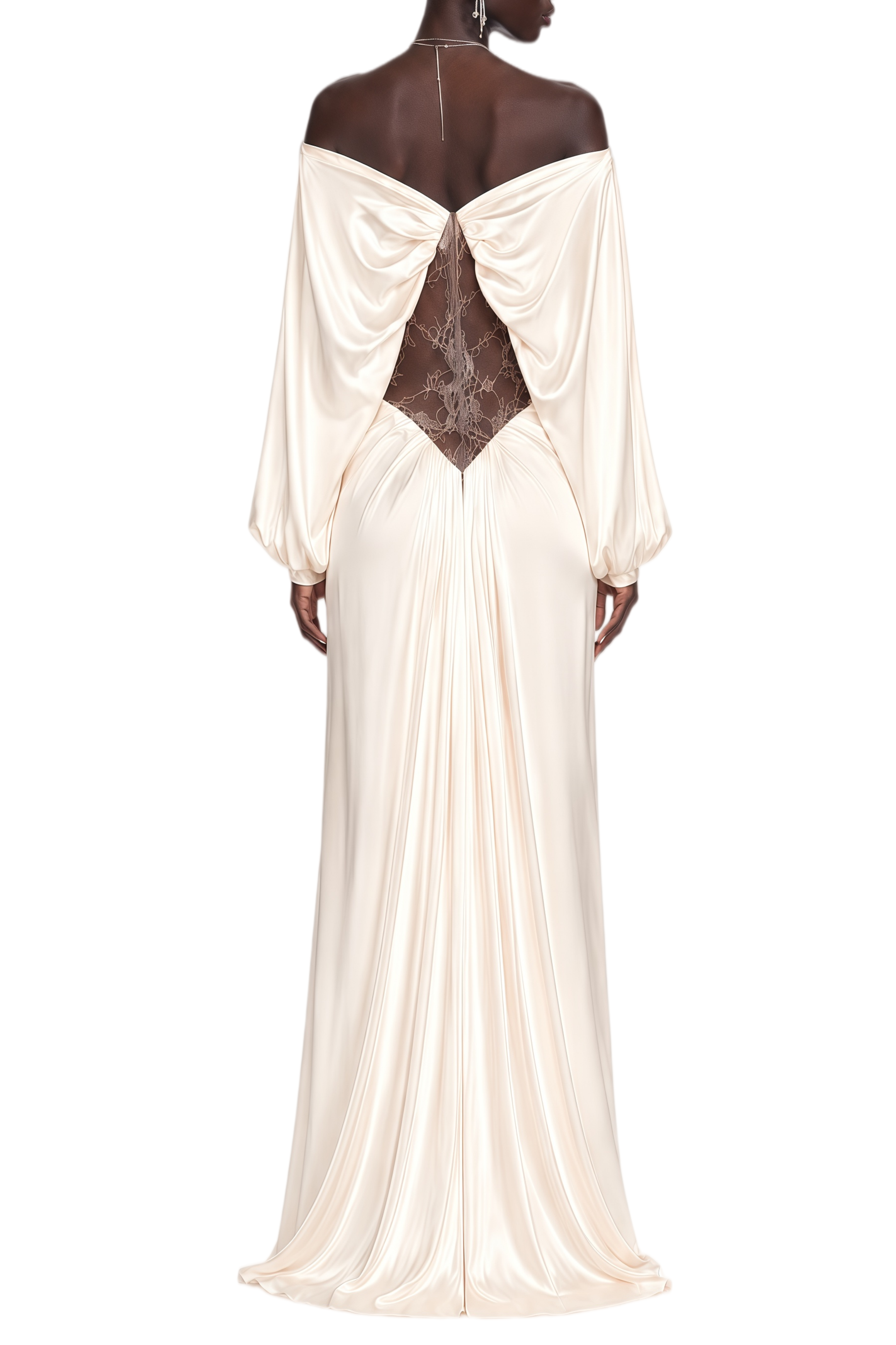 Althea White Long Sleeves Ruched Maxi Dress