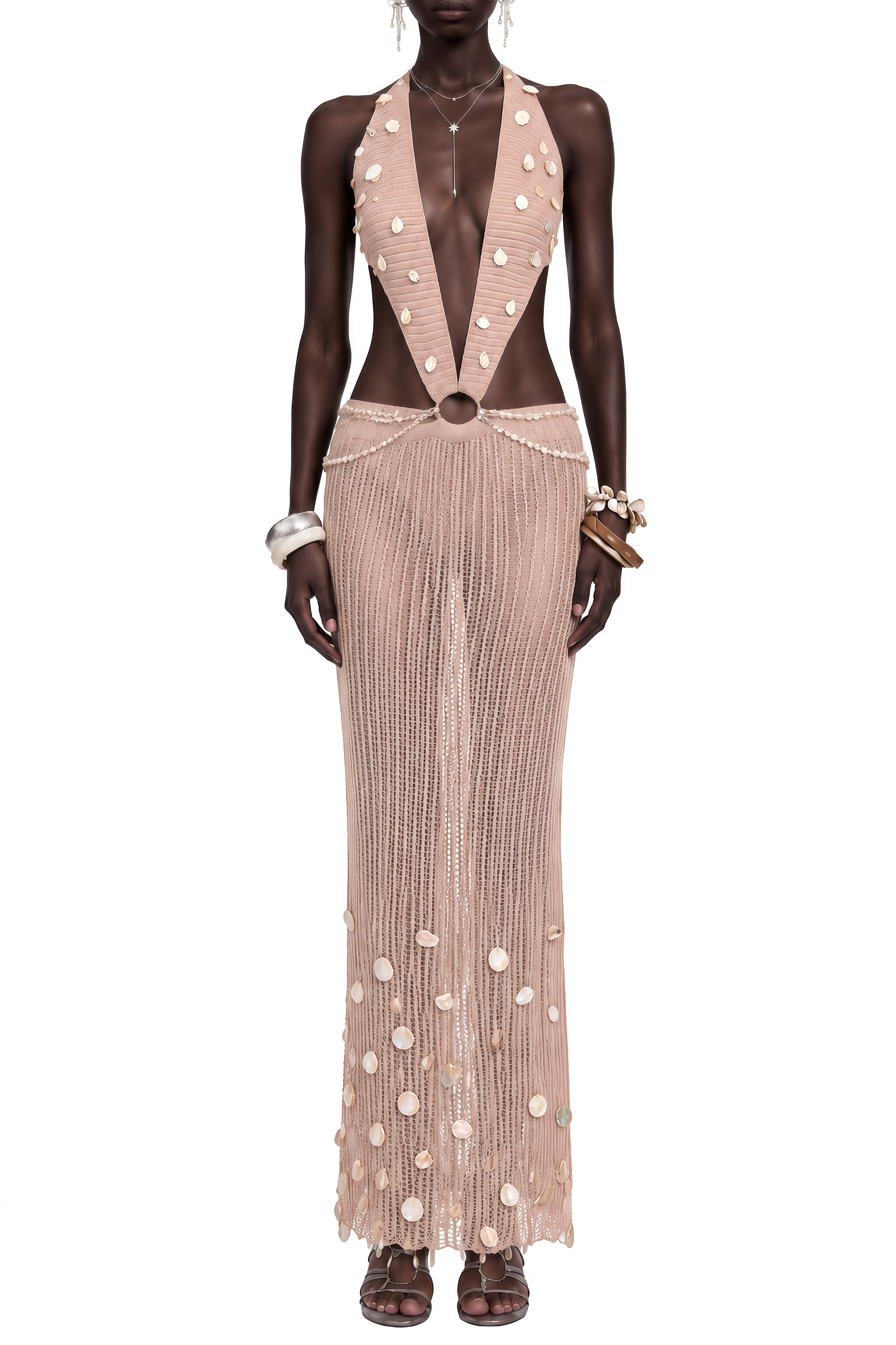 Amara Brown Halterneck Cut-Out Maxi Dress