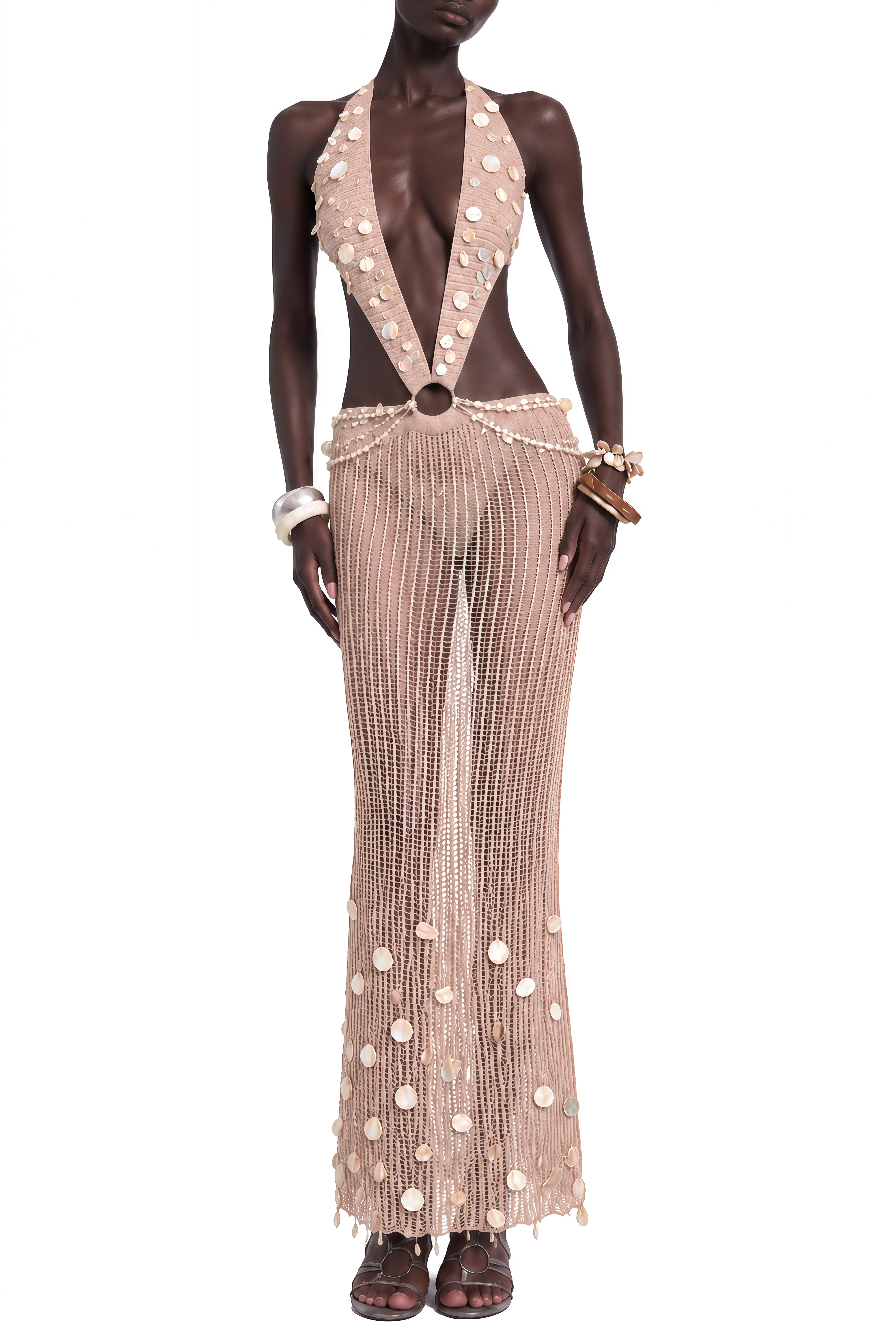 Amara Brown Halterneck Cut-Out Maxi Dress