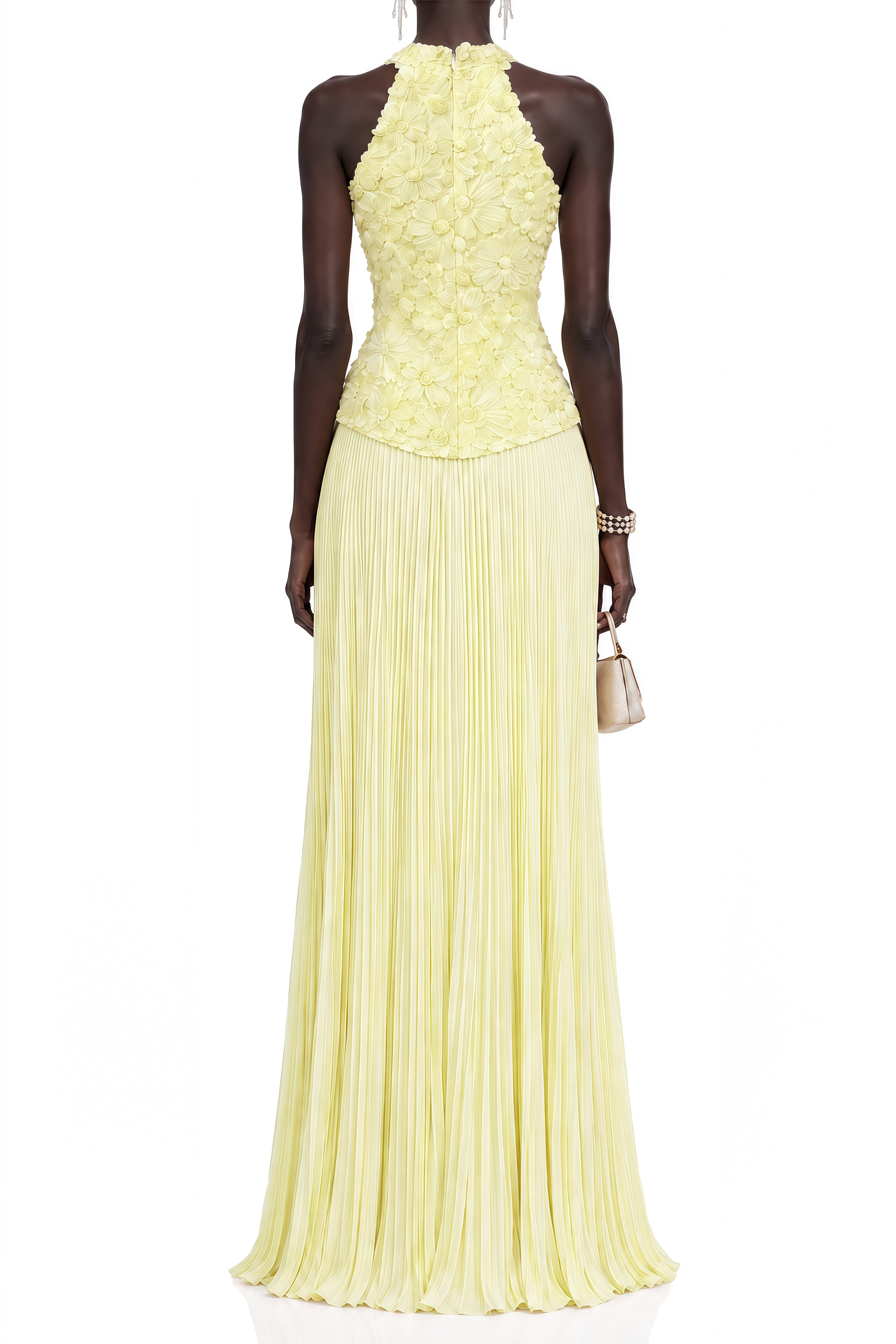 Amelia Yellow 3D Floral Sleeveless Maxi Dress