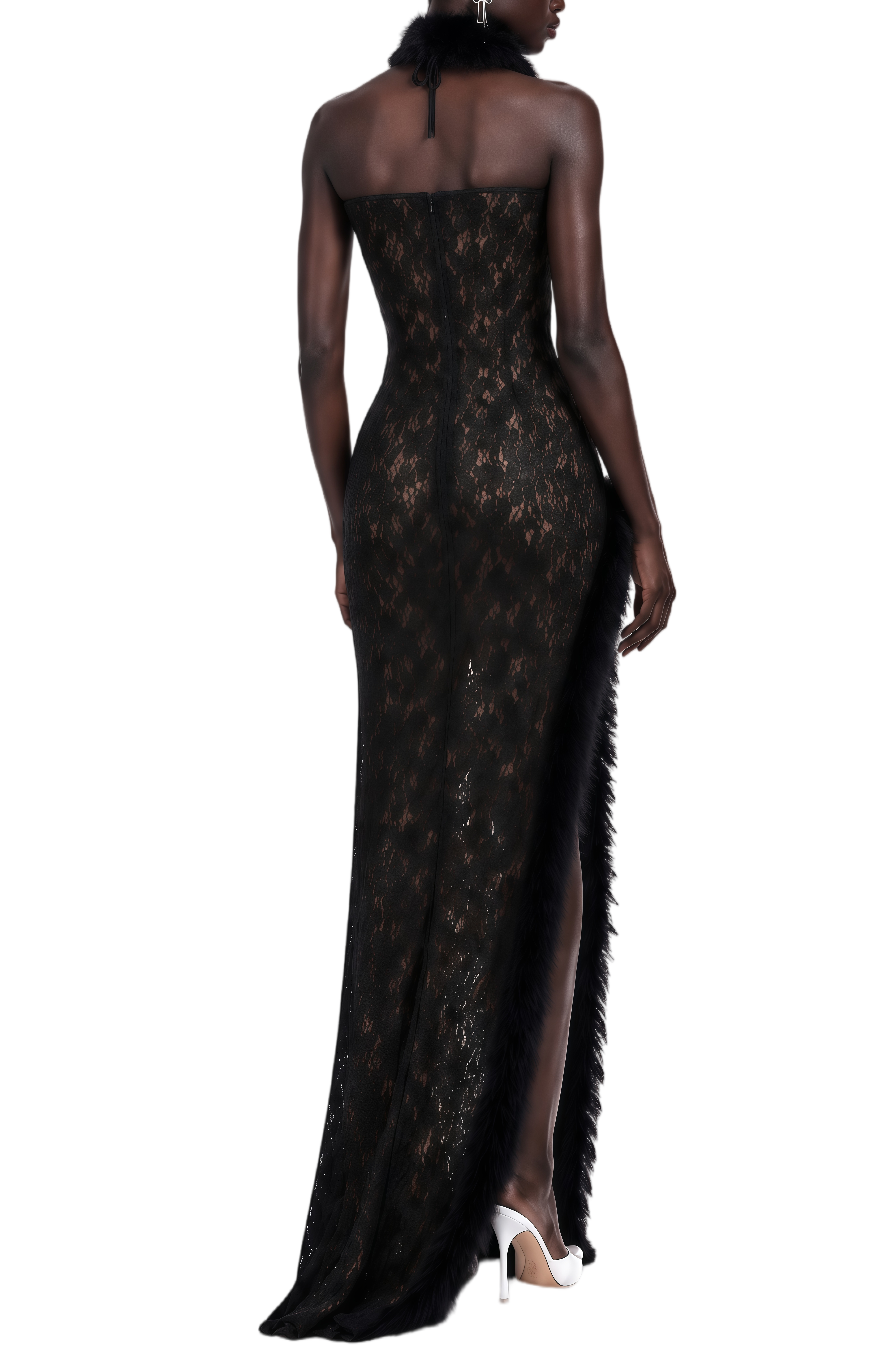 Anastasia Black Halterneck Floral Lace Maxi Dress