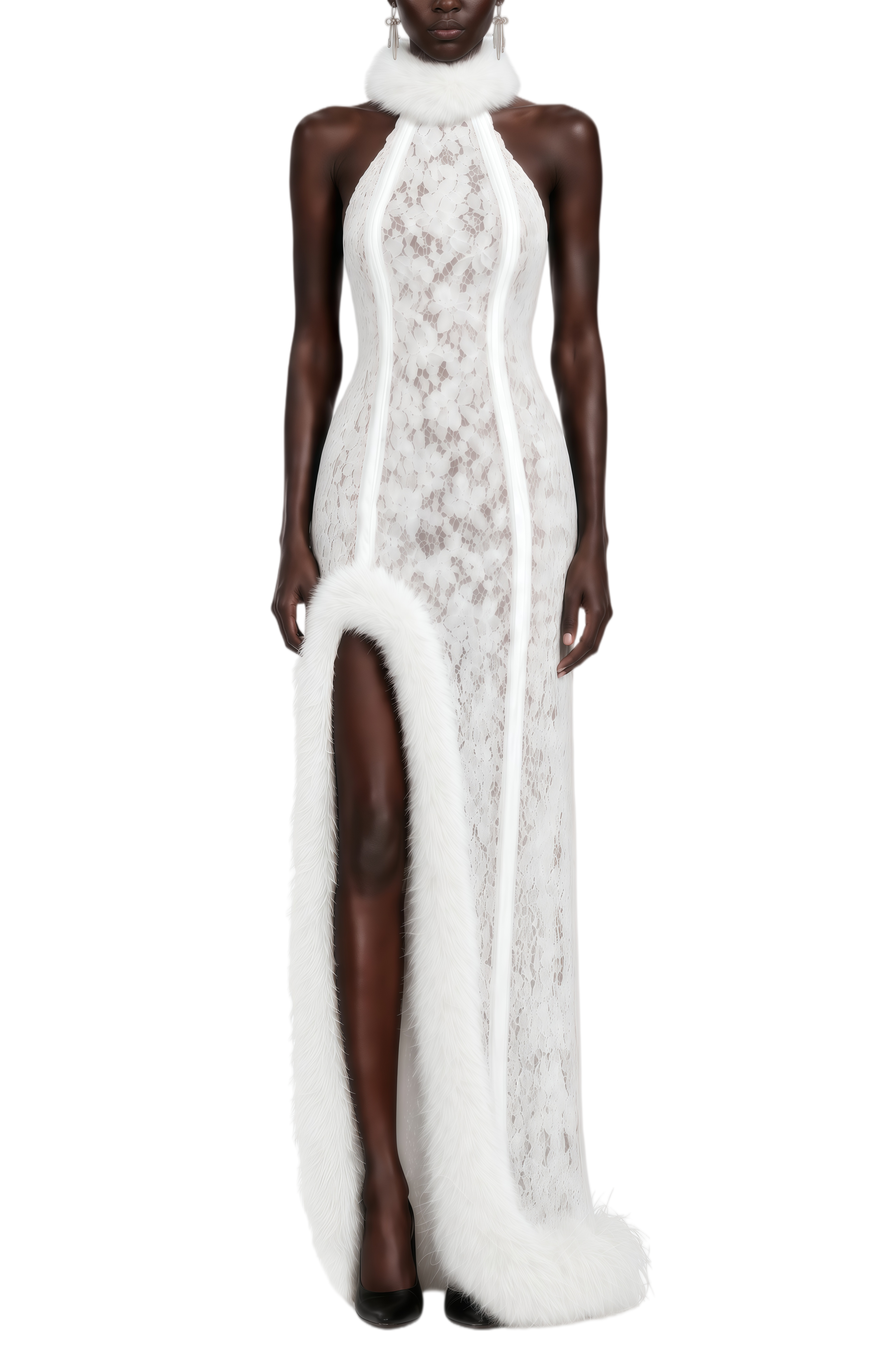 Anastasia White Halterneck Floral Lace Maxi Dress