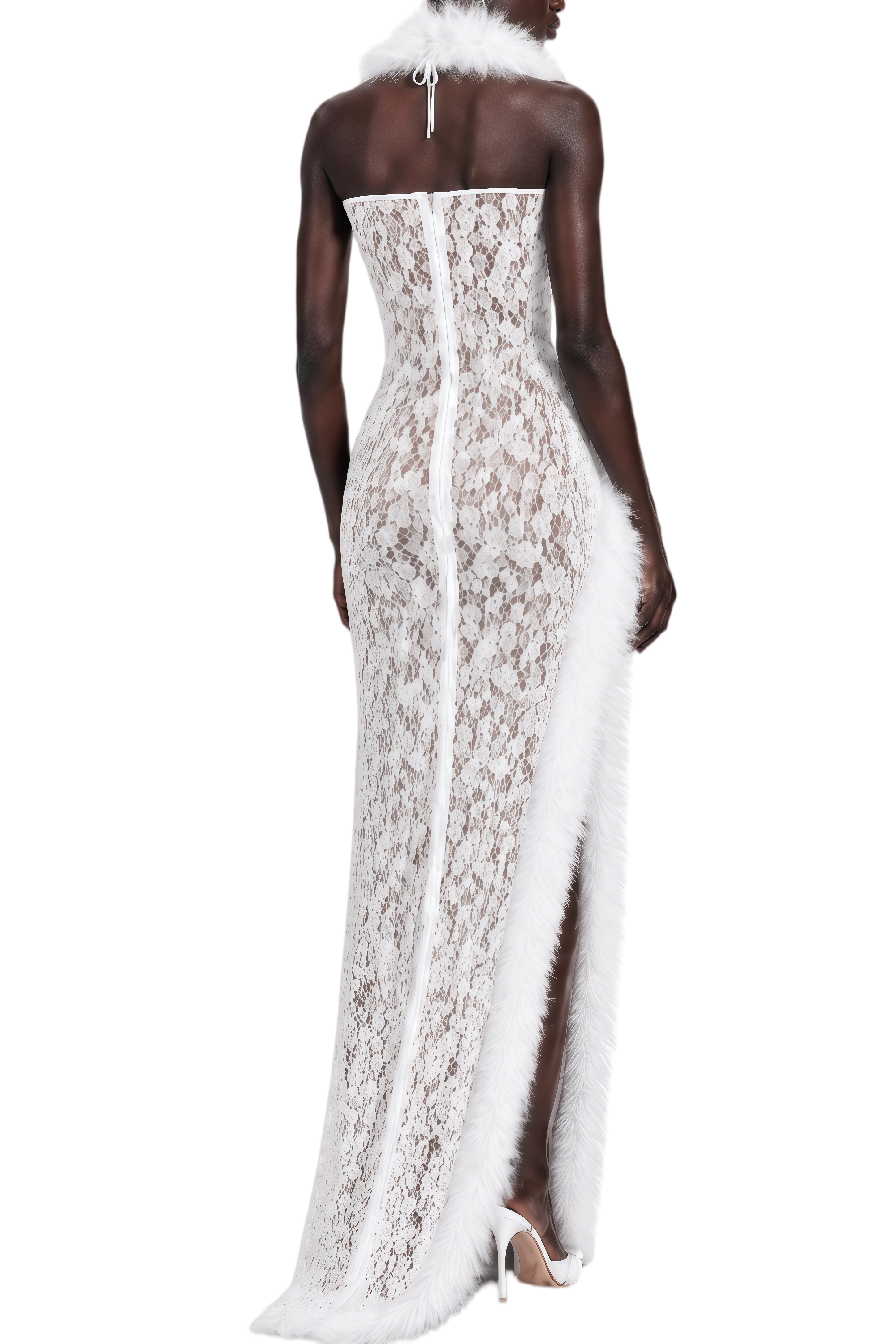 Anastasia White Halterneck Floral Lace Maxi Dress