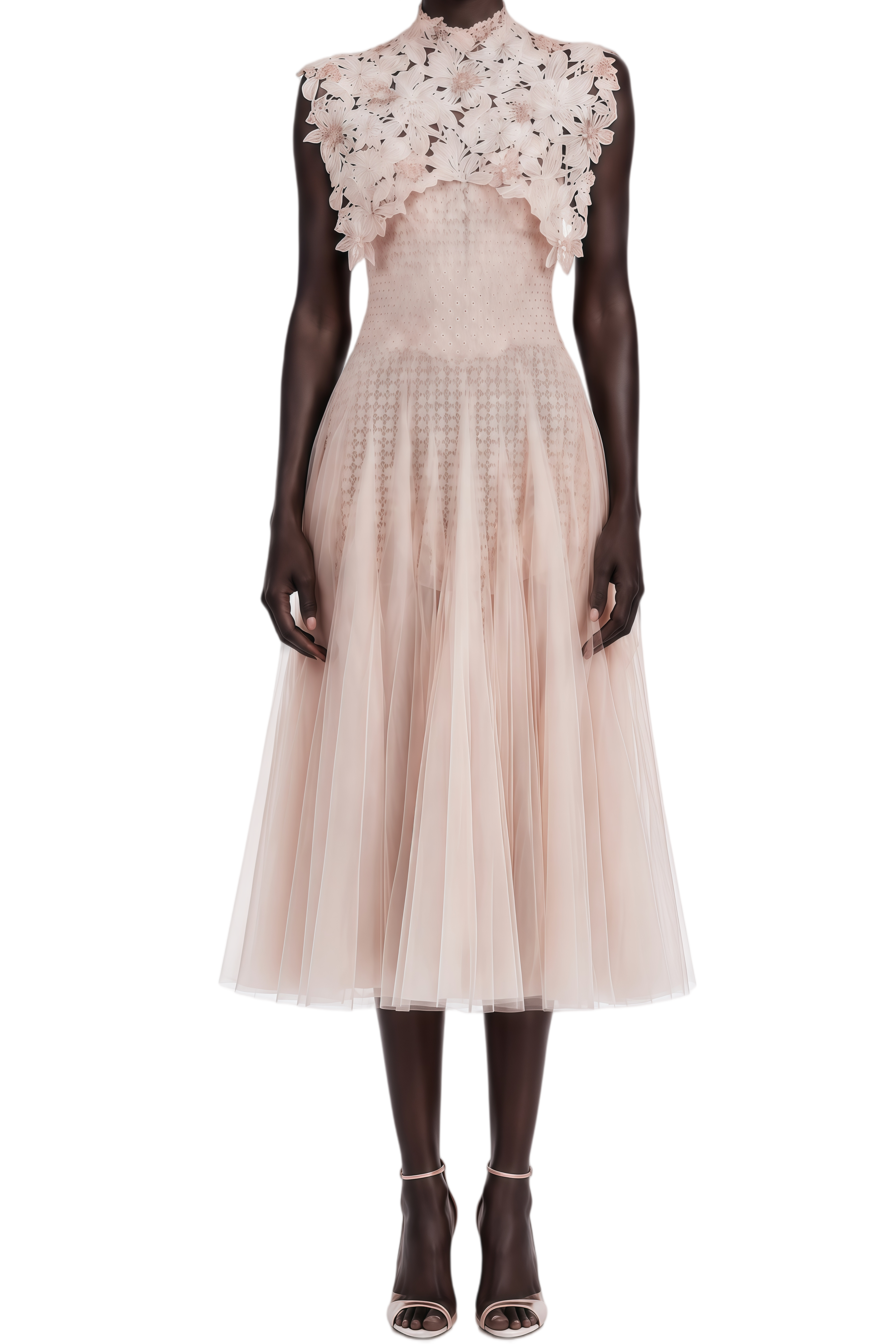 Andrea Light Pink Floral Crochet Midi Dress