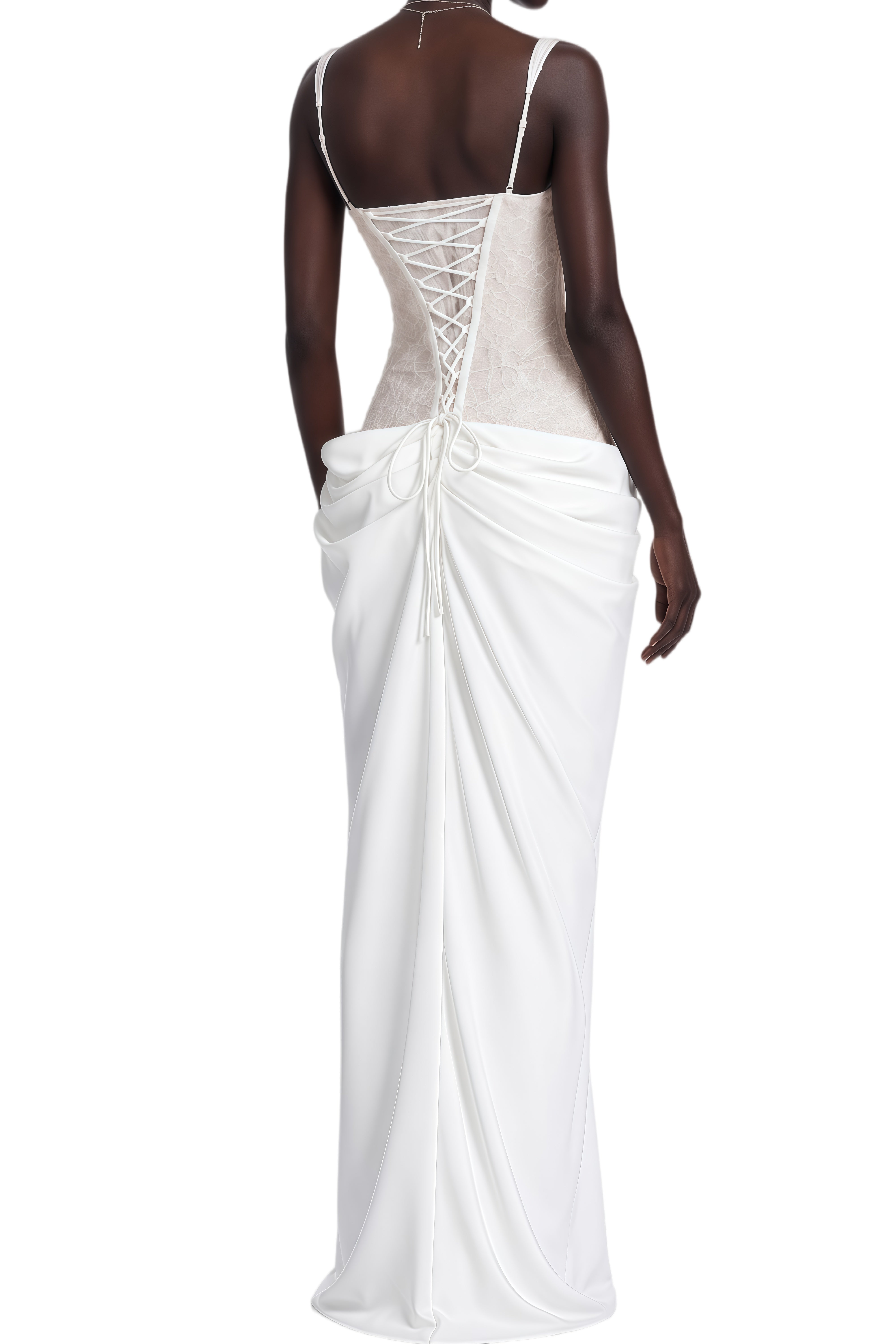 Athena White Lace Panel Draped Maxi Dress