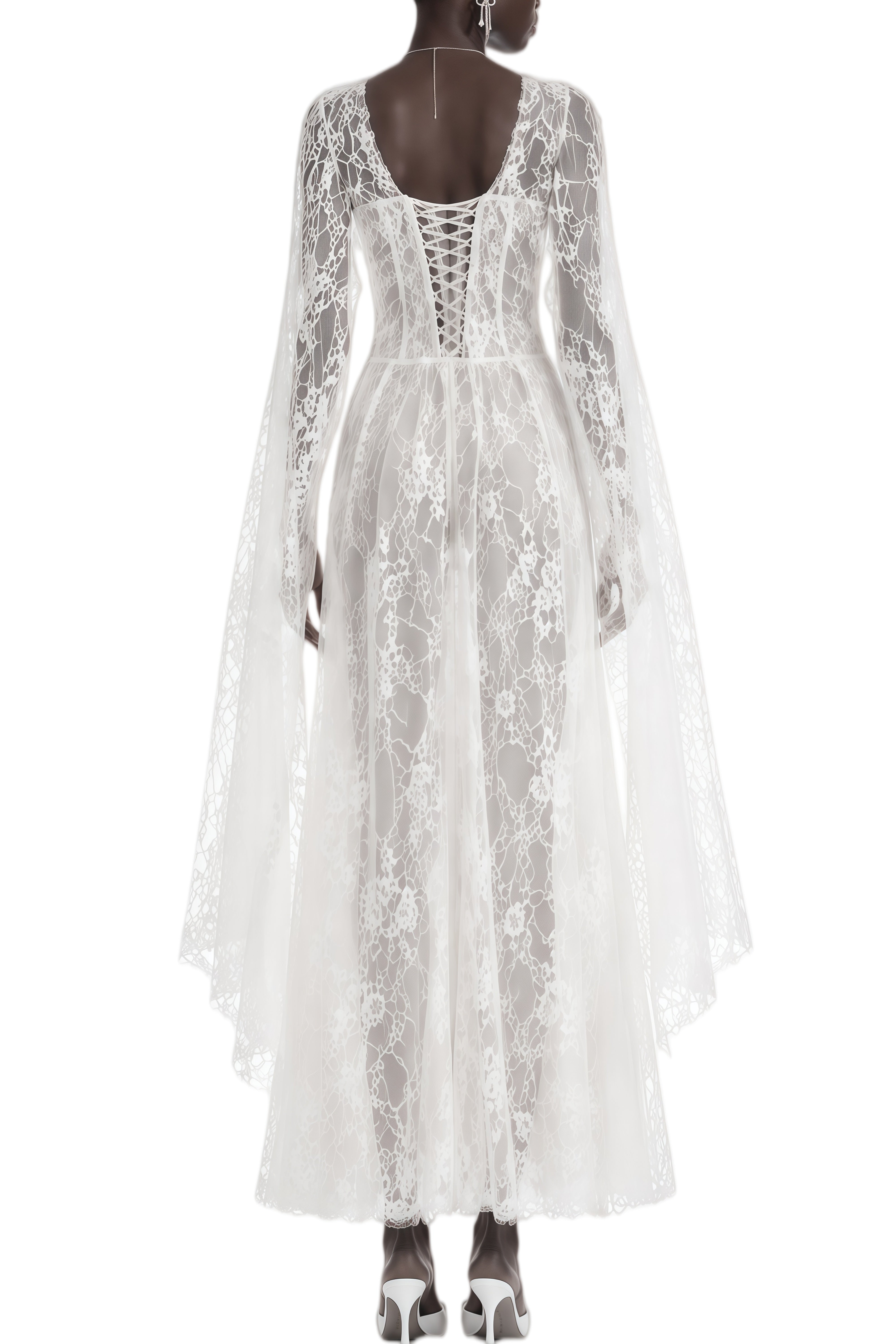Audrey White Lace Cape Design Maxi Dress