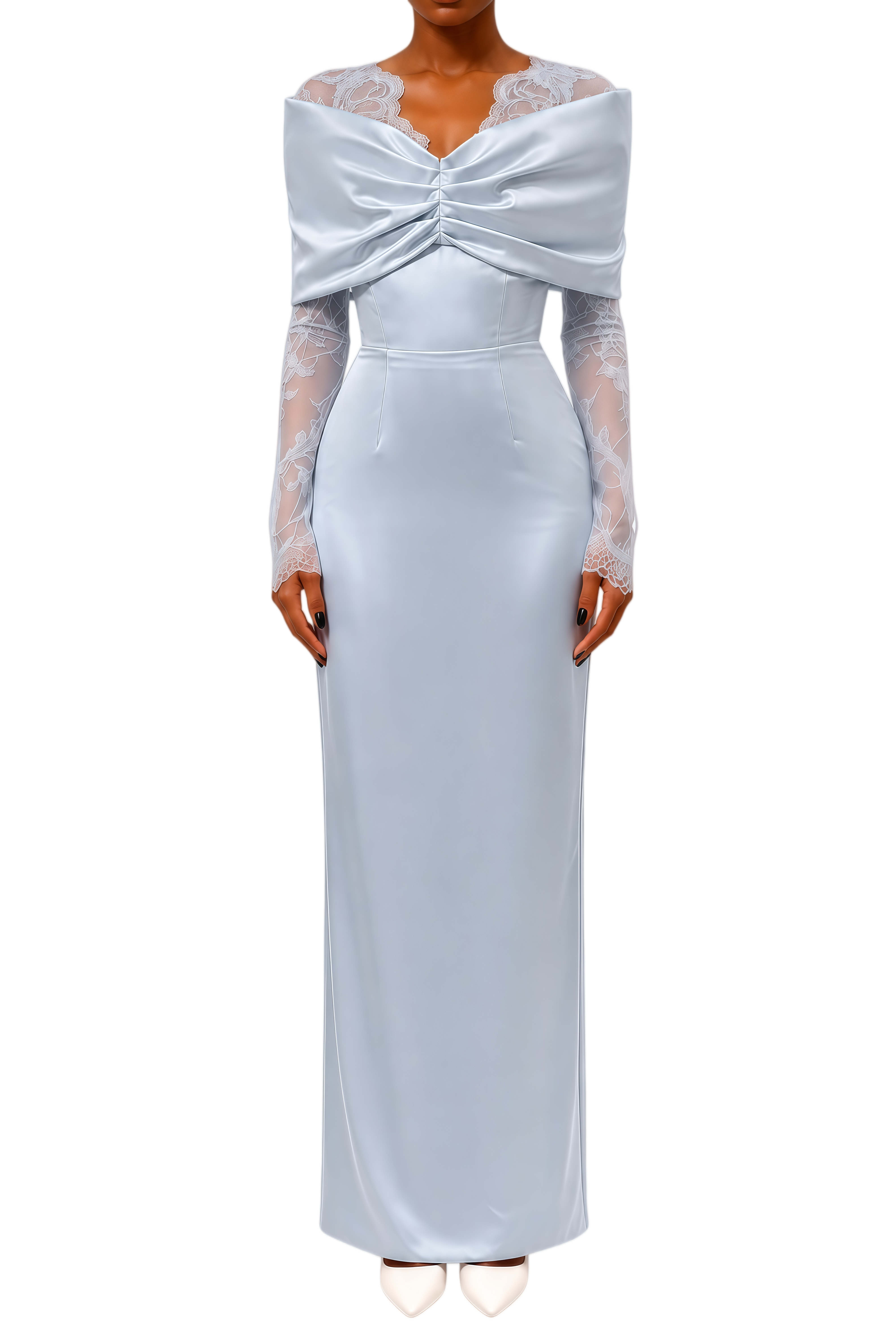Aurora Blue Lace Panel Ruched Maxi Dress