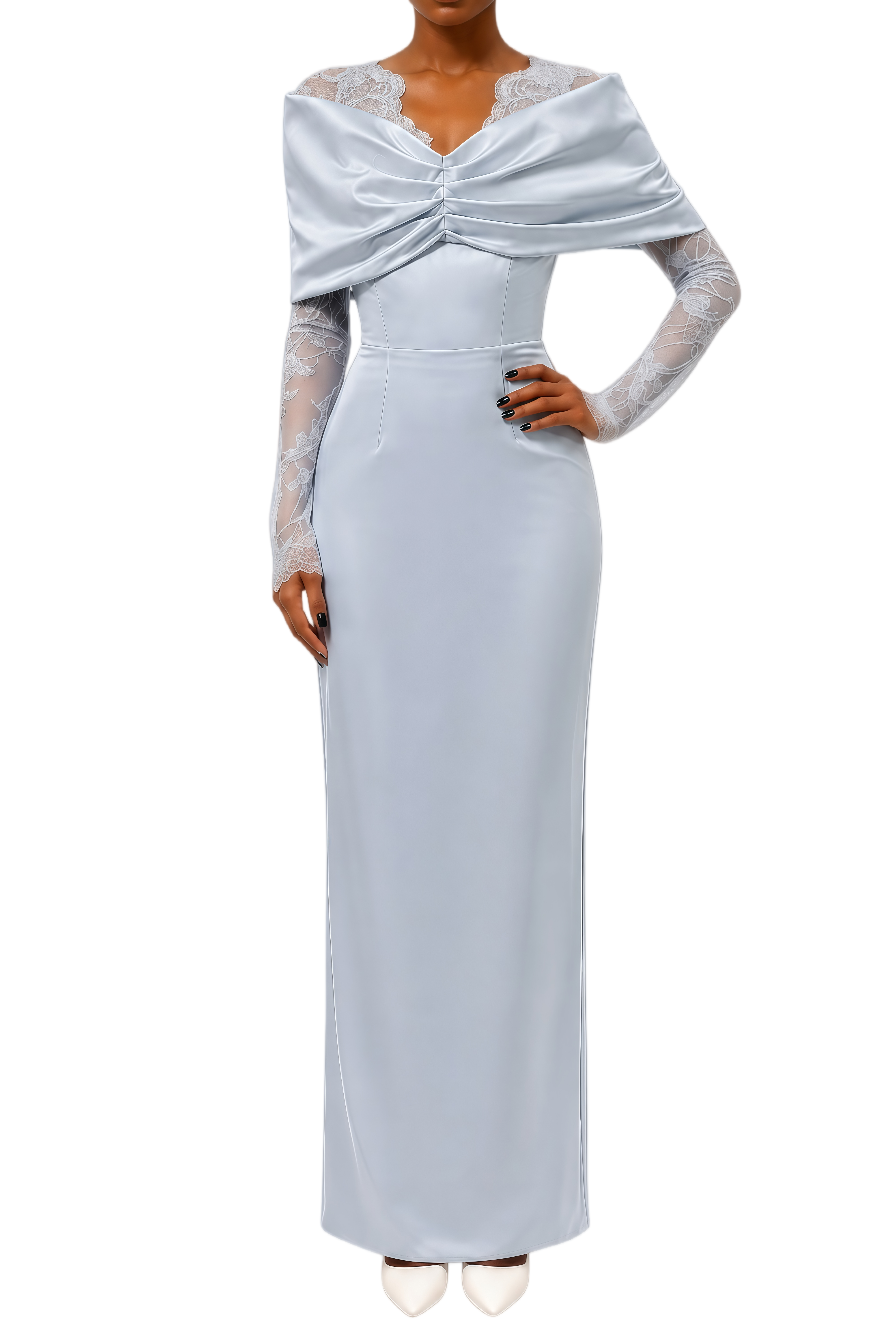 Aurora Blue Lace Panel Ruched Maxi Dress