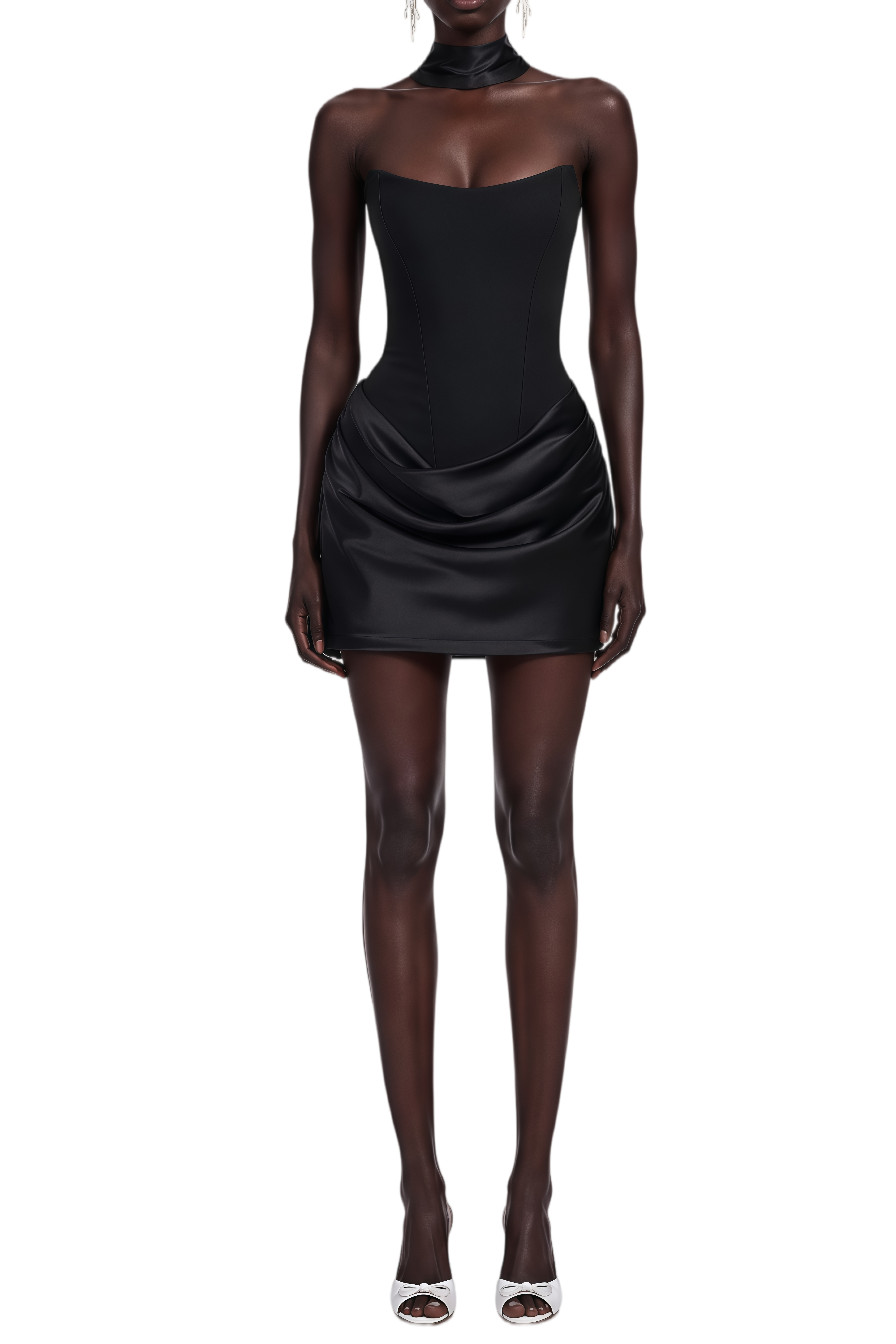 Barbara Black Off Shoulder Draped Mini Dress