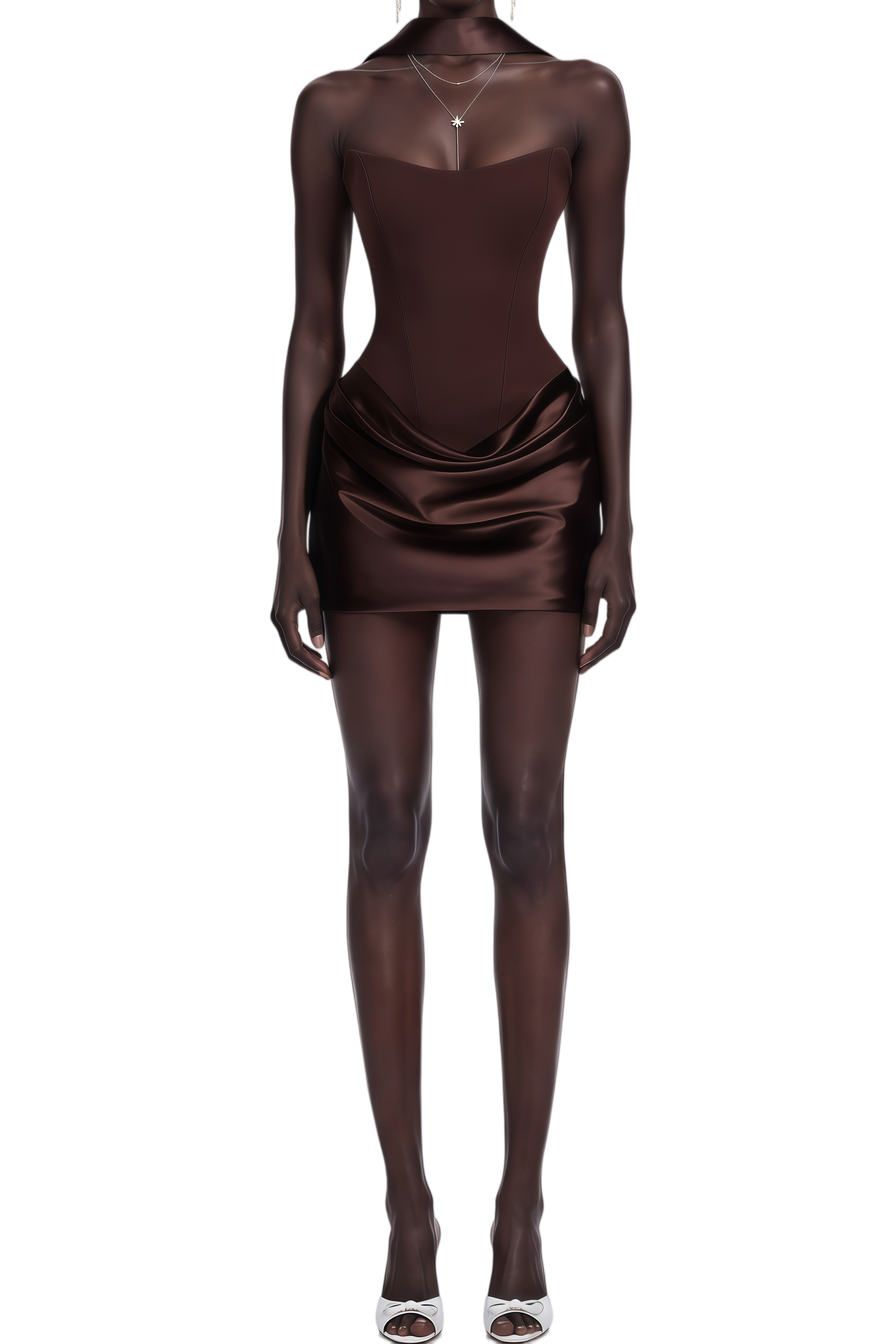 Barbara Brown Off Shoulder Draped Mini Dress