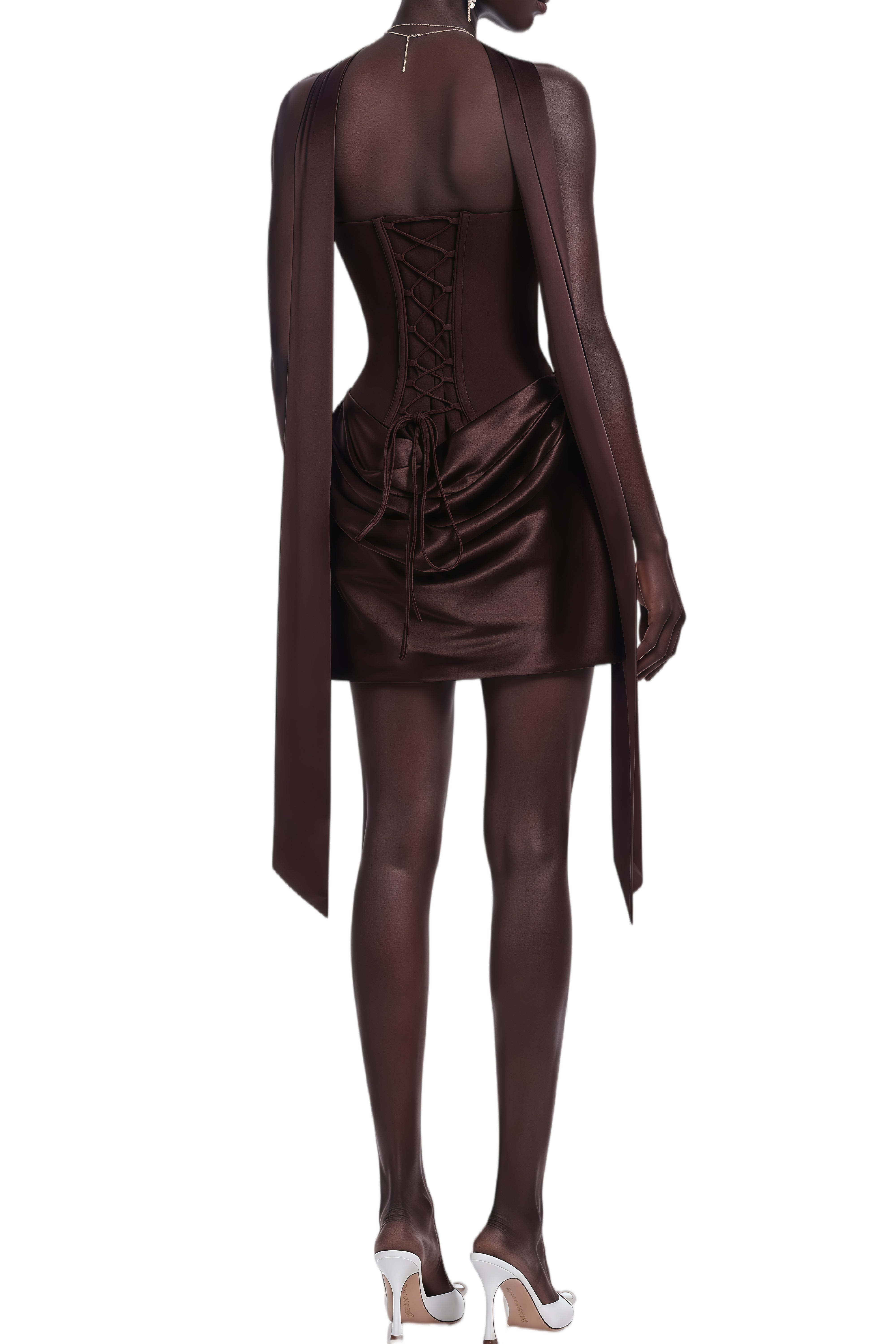 Barbara Brown Off Shoulder Draped Mini Dress