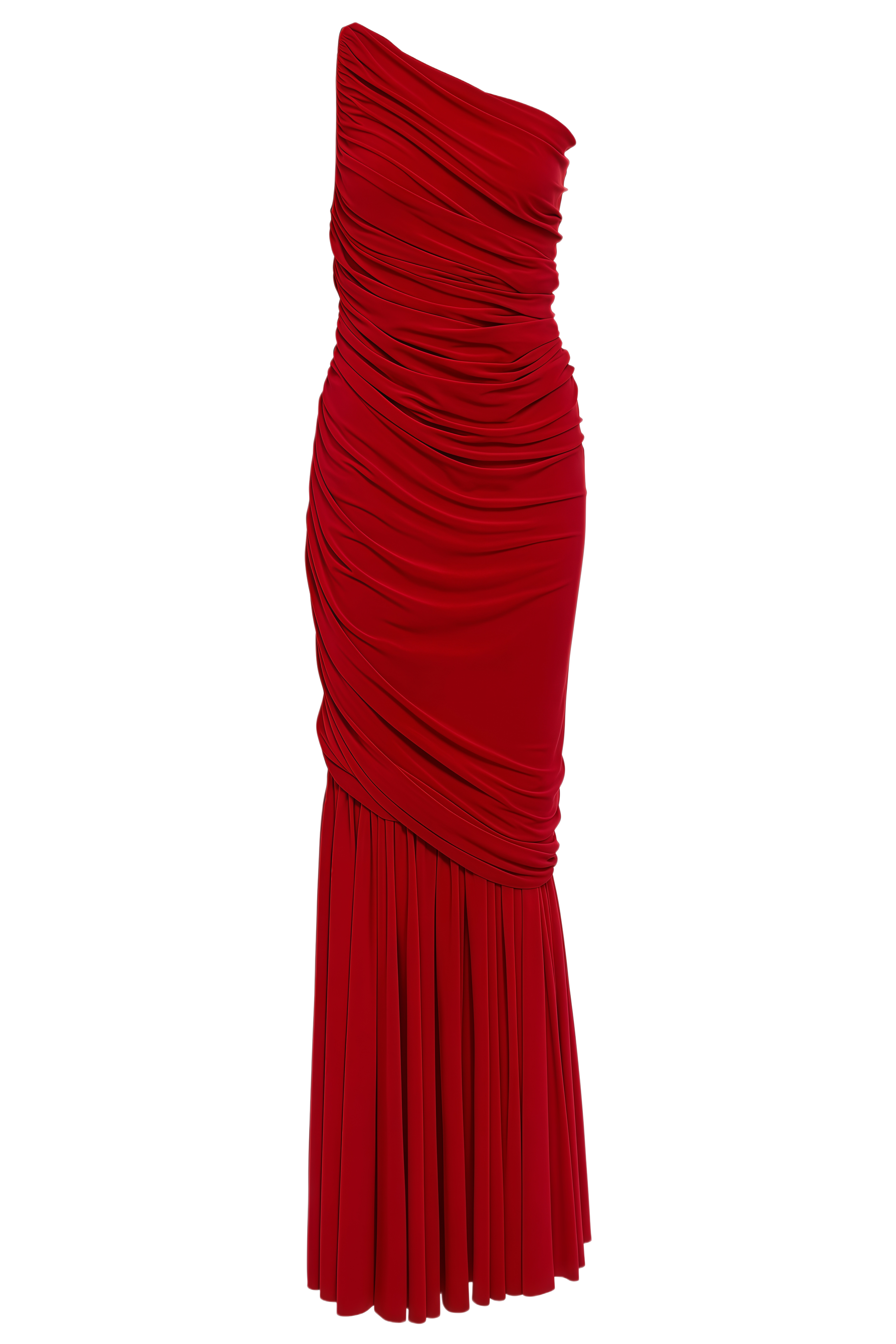 Barbara Red One Shoulder Pleated Maxi Dress