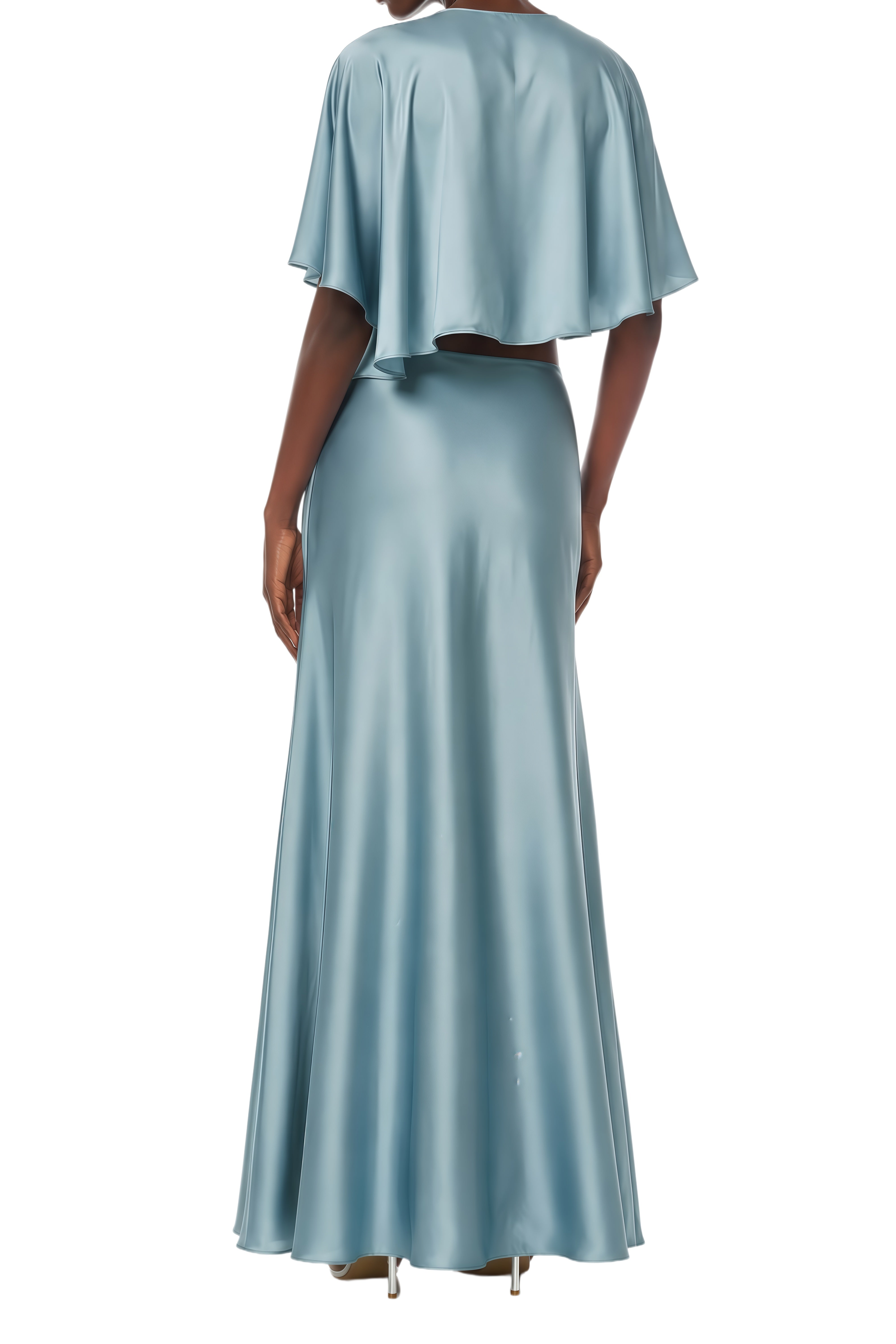 Beatrice Light Blue Asymmetrical Draped Top & Skirt Set
