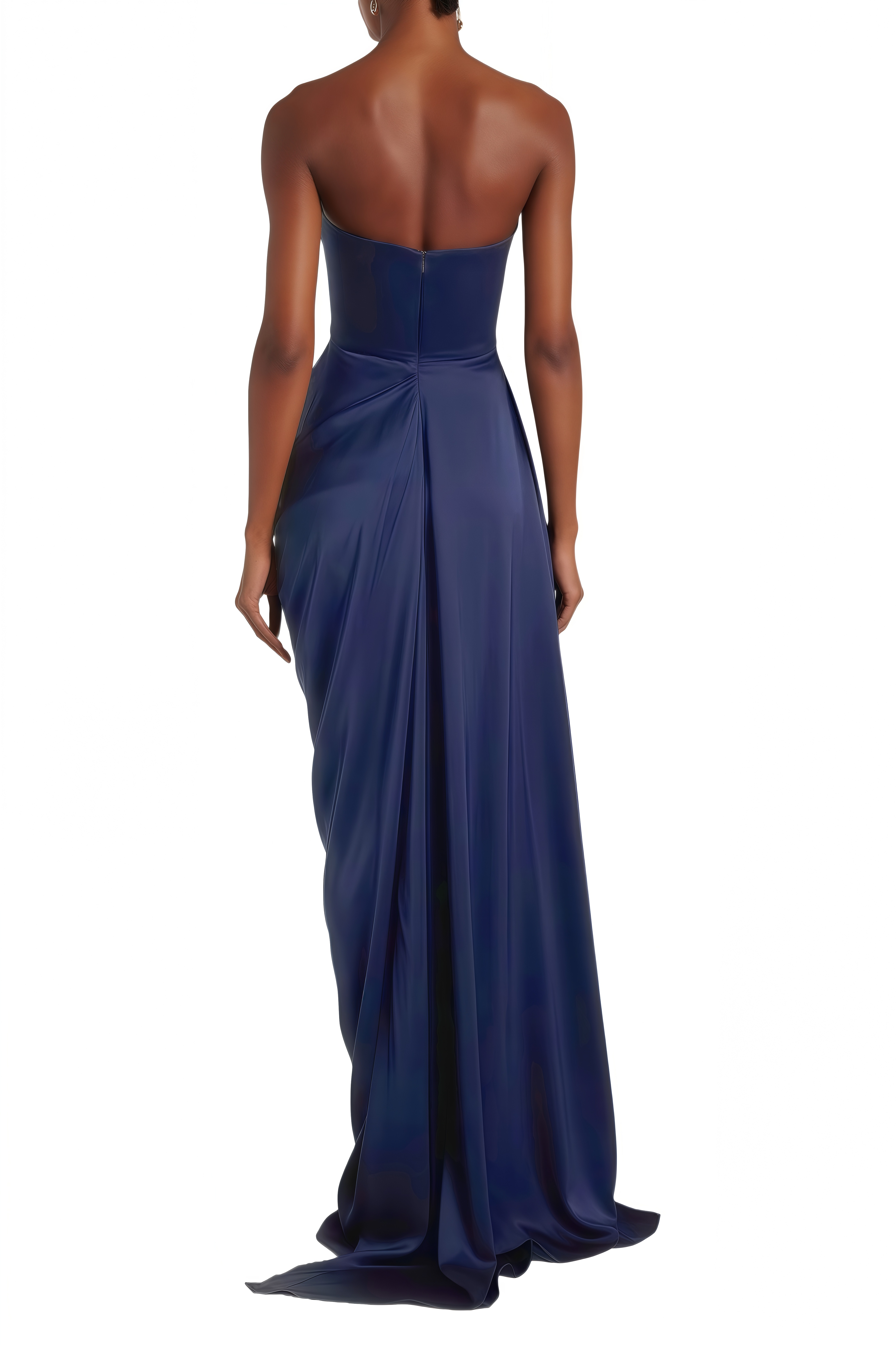Beatrice Navy Blue Strapless Slit Maxi Dress
