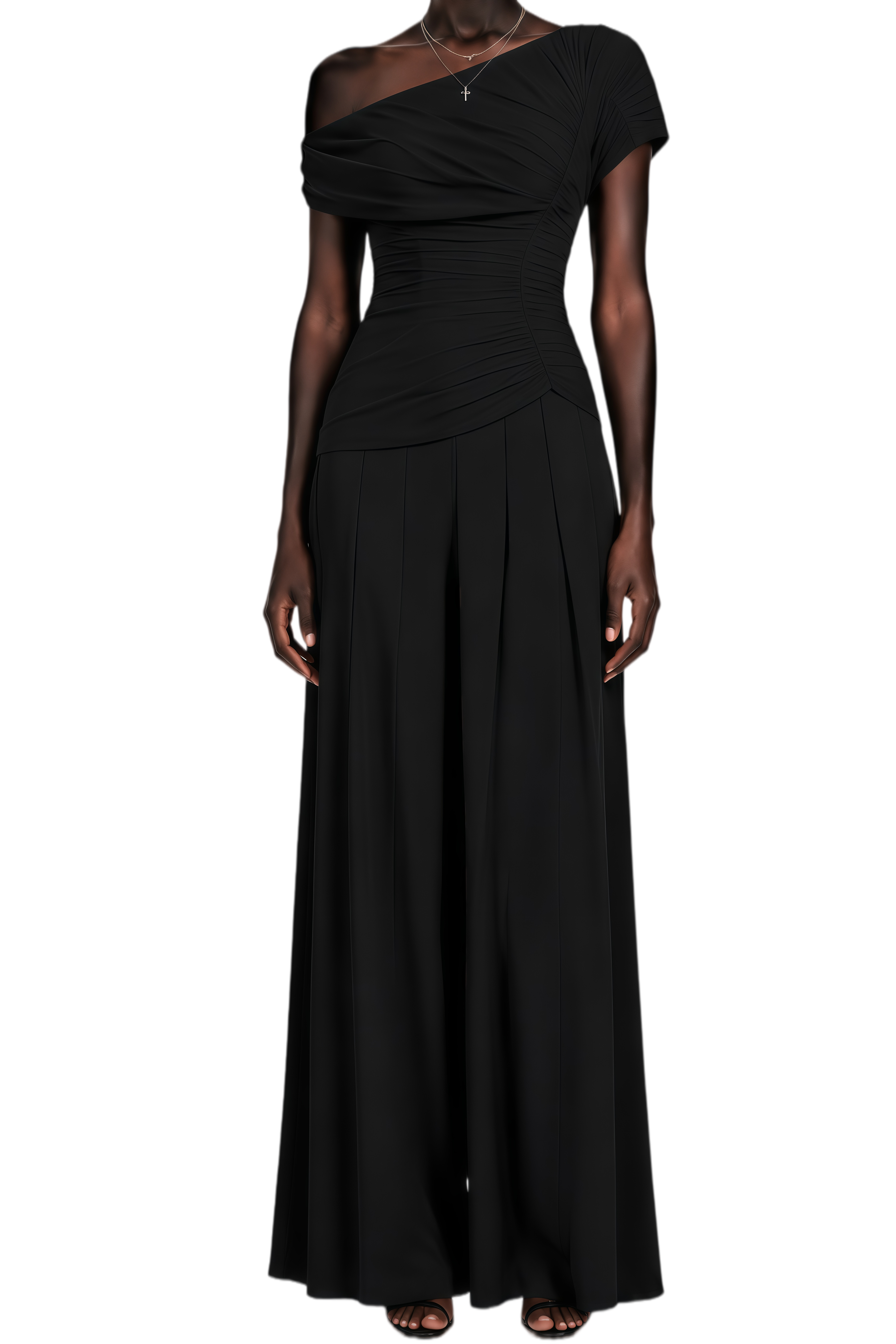 Bess Black Creased Top & Culotte Trousers Set