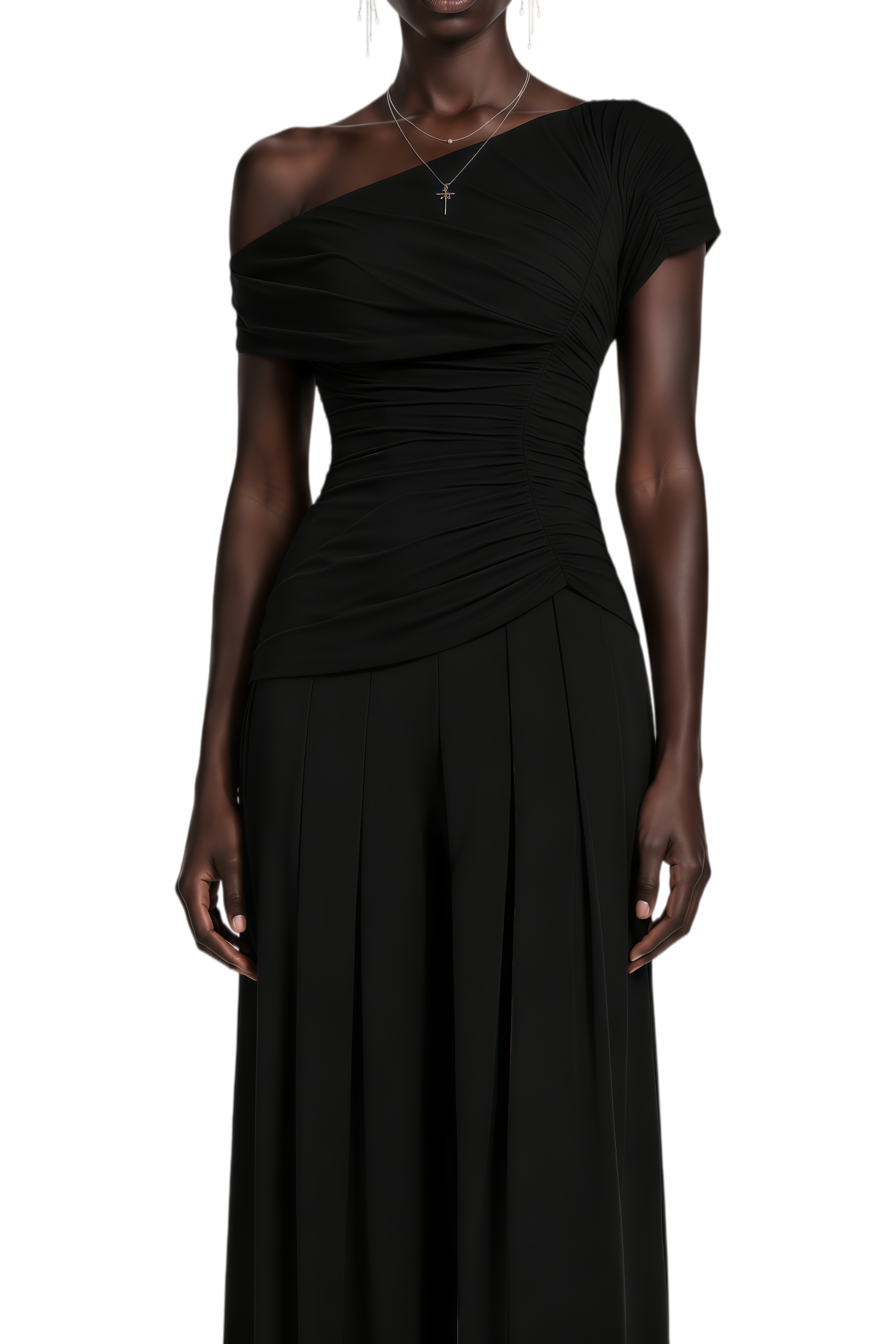 Bess Black Creased Top & Culotte Trousers Set