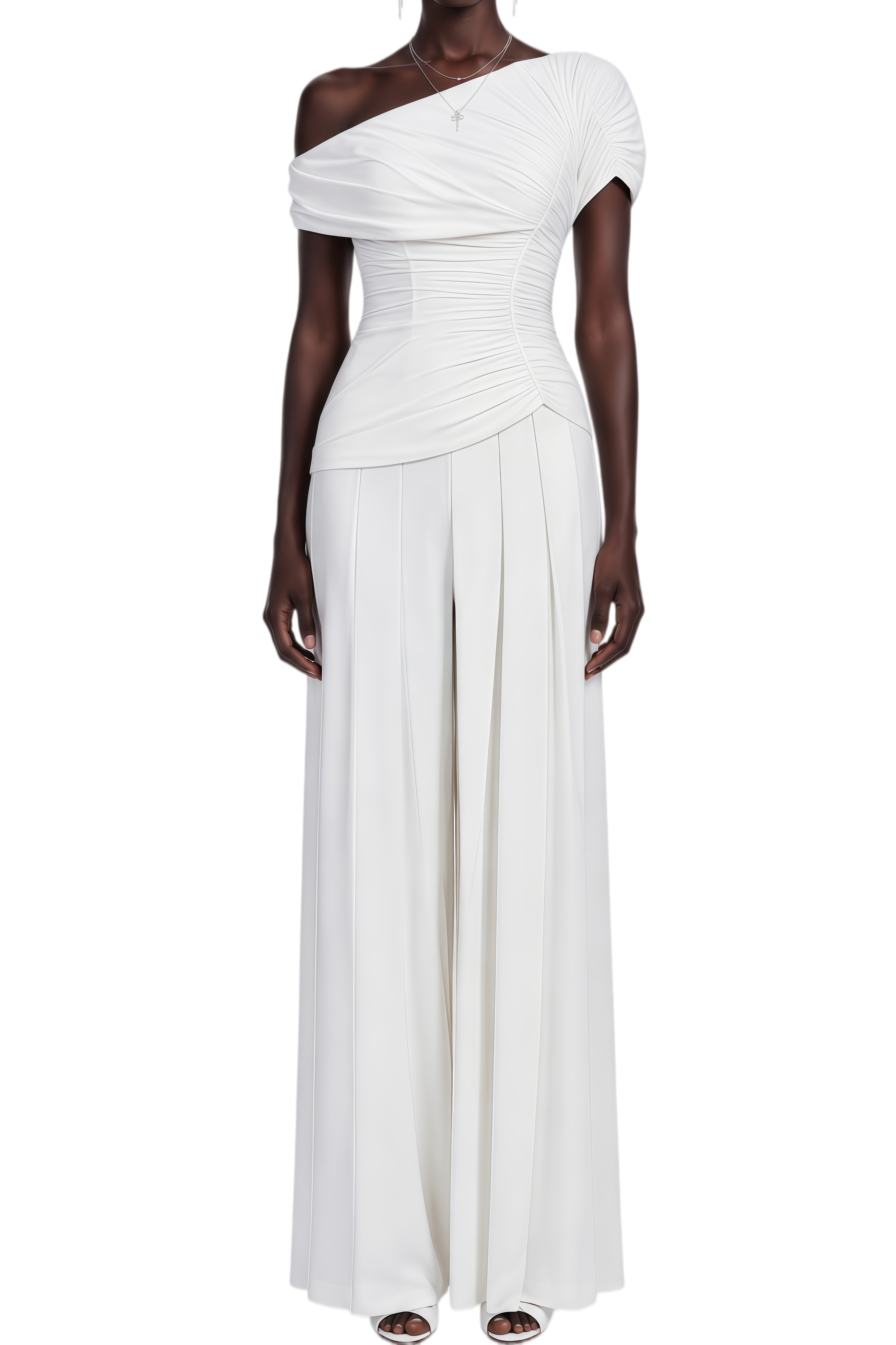 Bess White Creased Top & Culotte Trousers Set