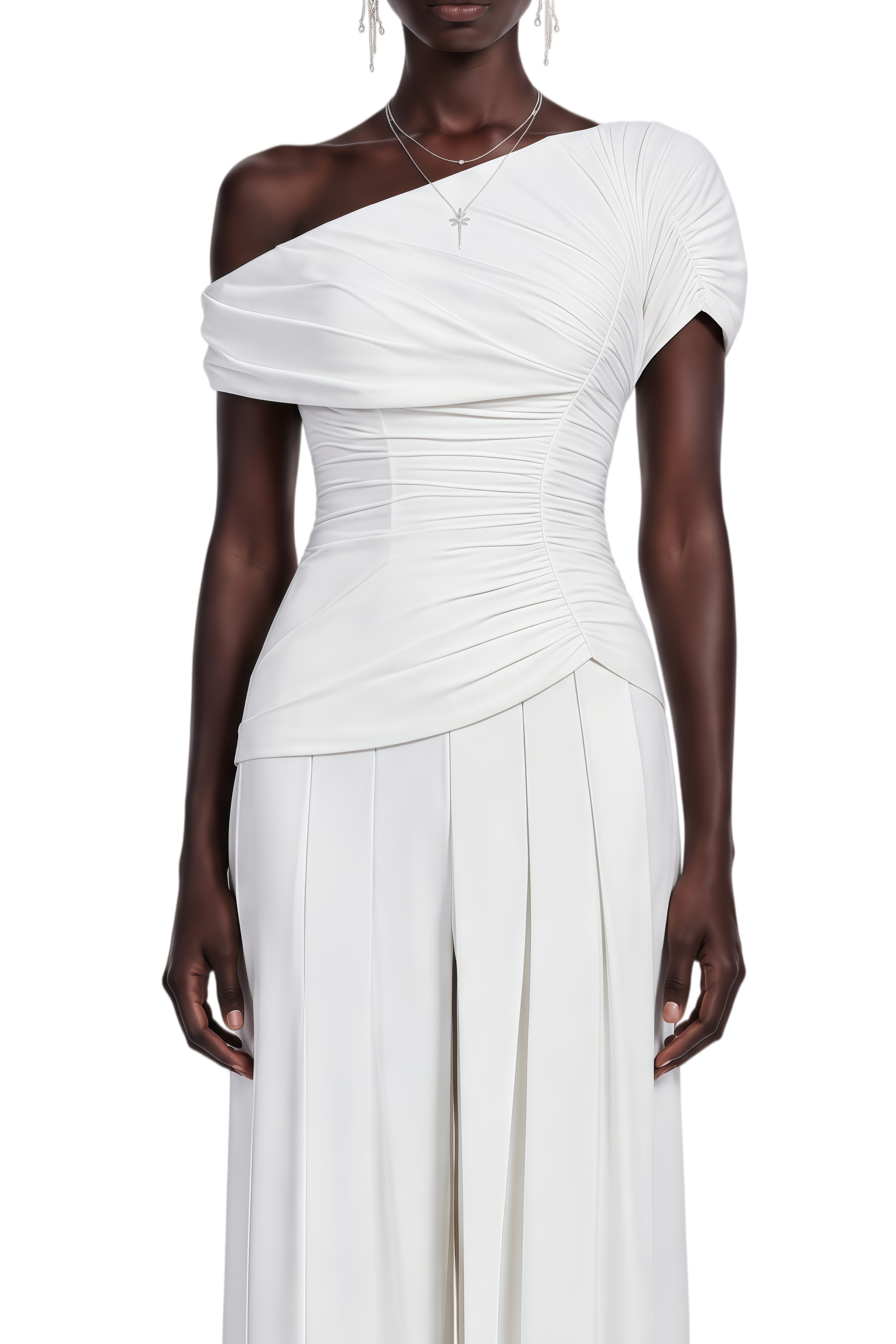 Bess White Creased Top & Culotte Trousers Set