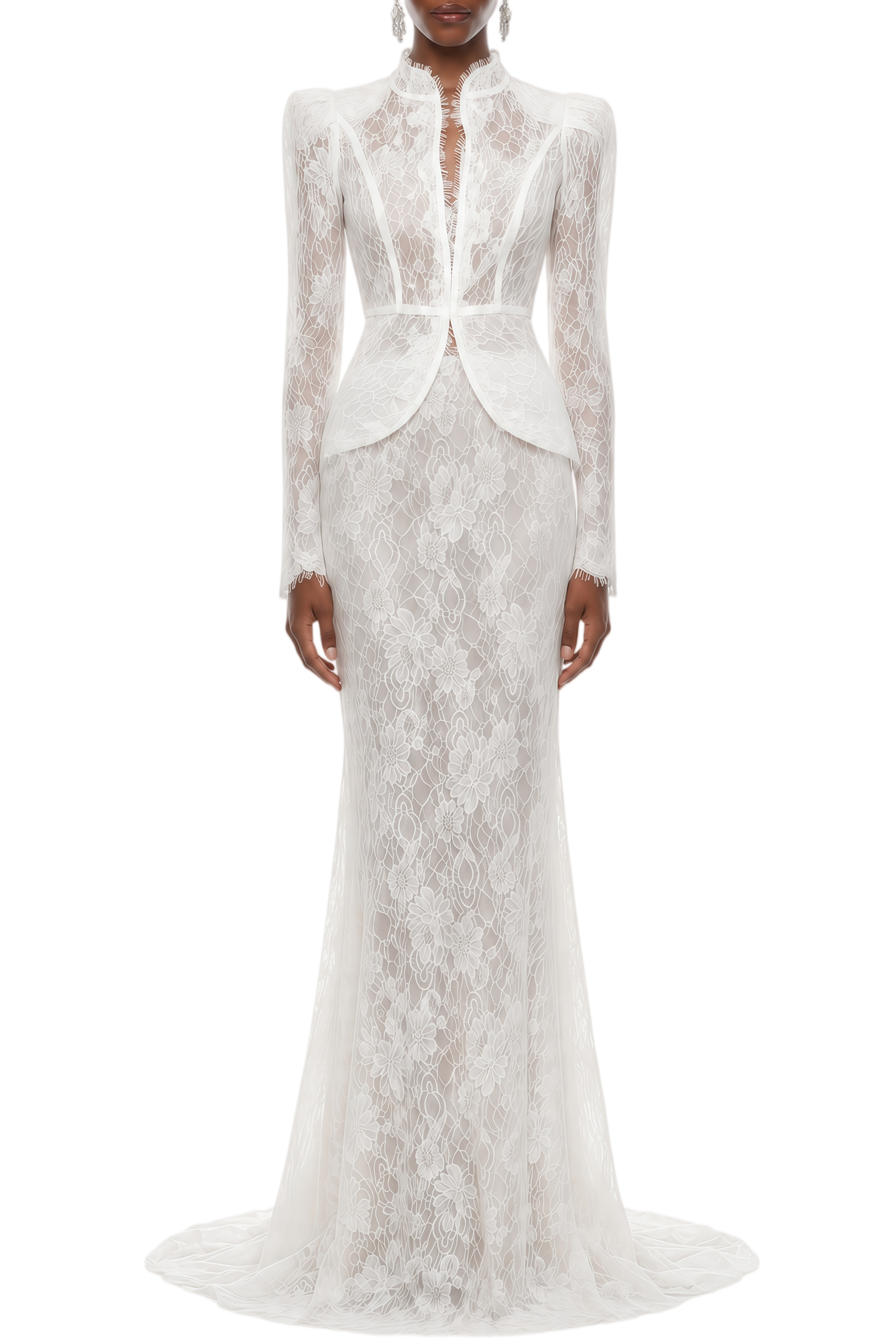 Candice White Floral Lace Top & Mermaid Skirt Set