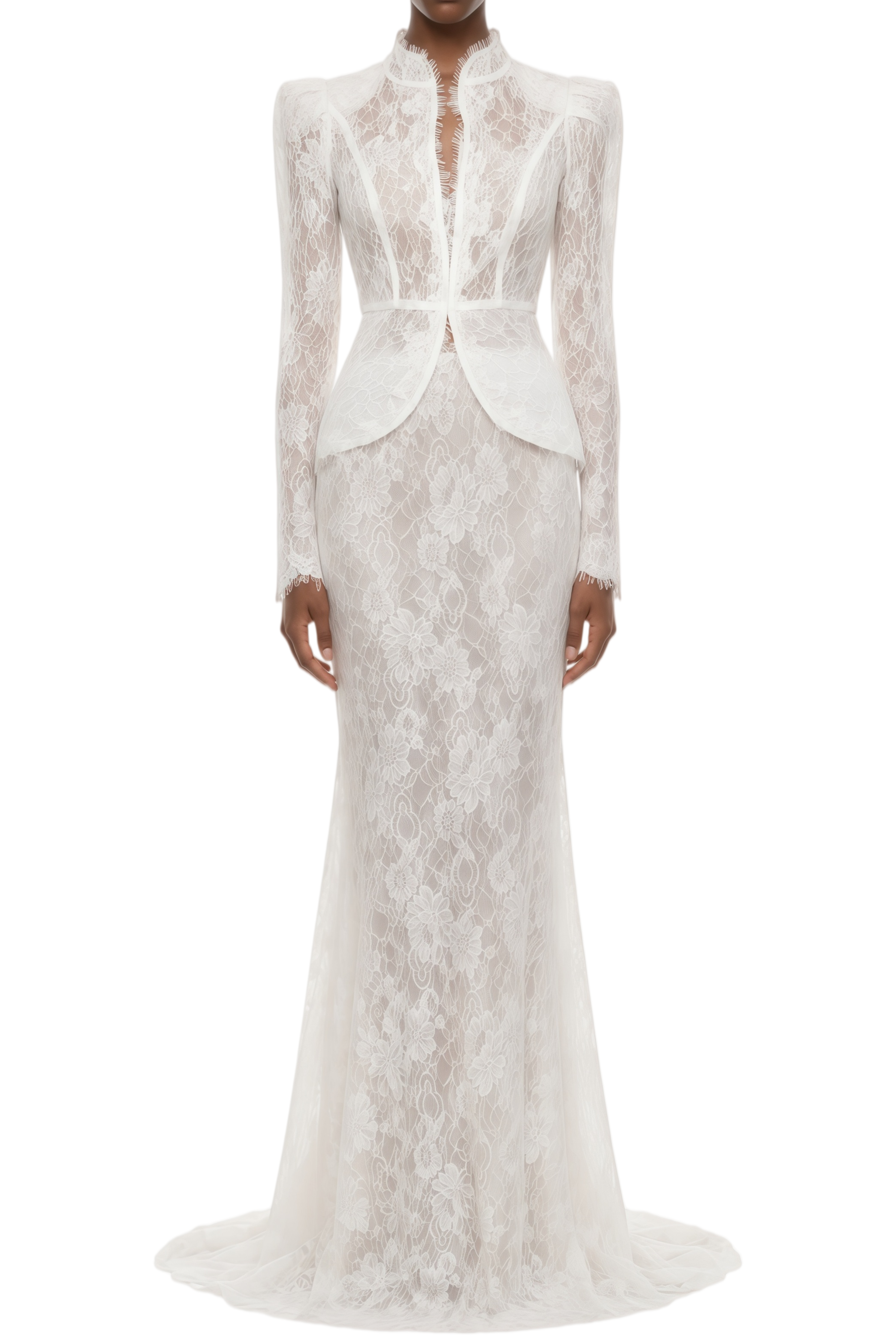 Candice White Floral Lace Top & Mermaid Skirt Set