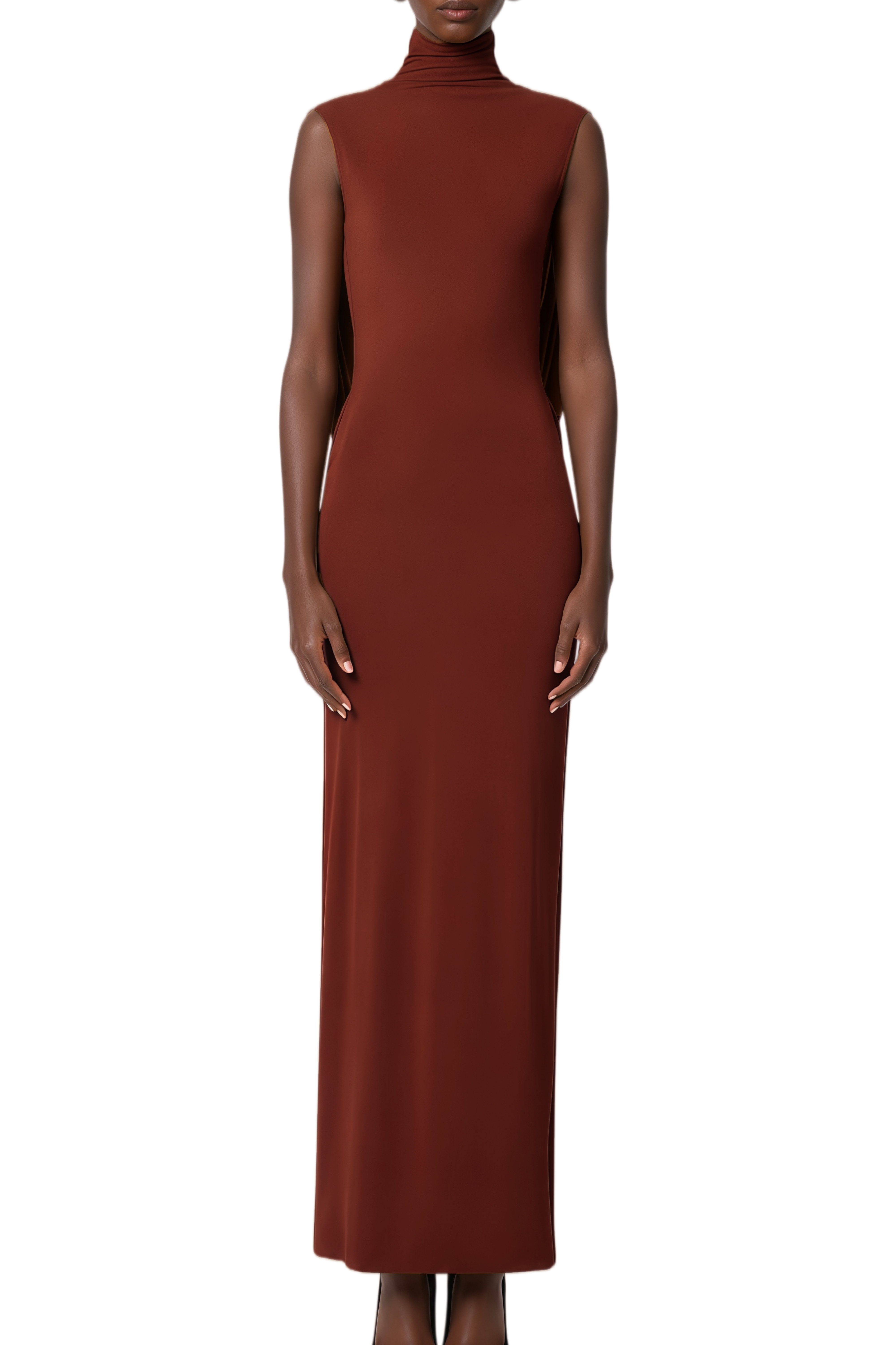 Cara Camel Brown Open Back Draped Maxi Dress