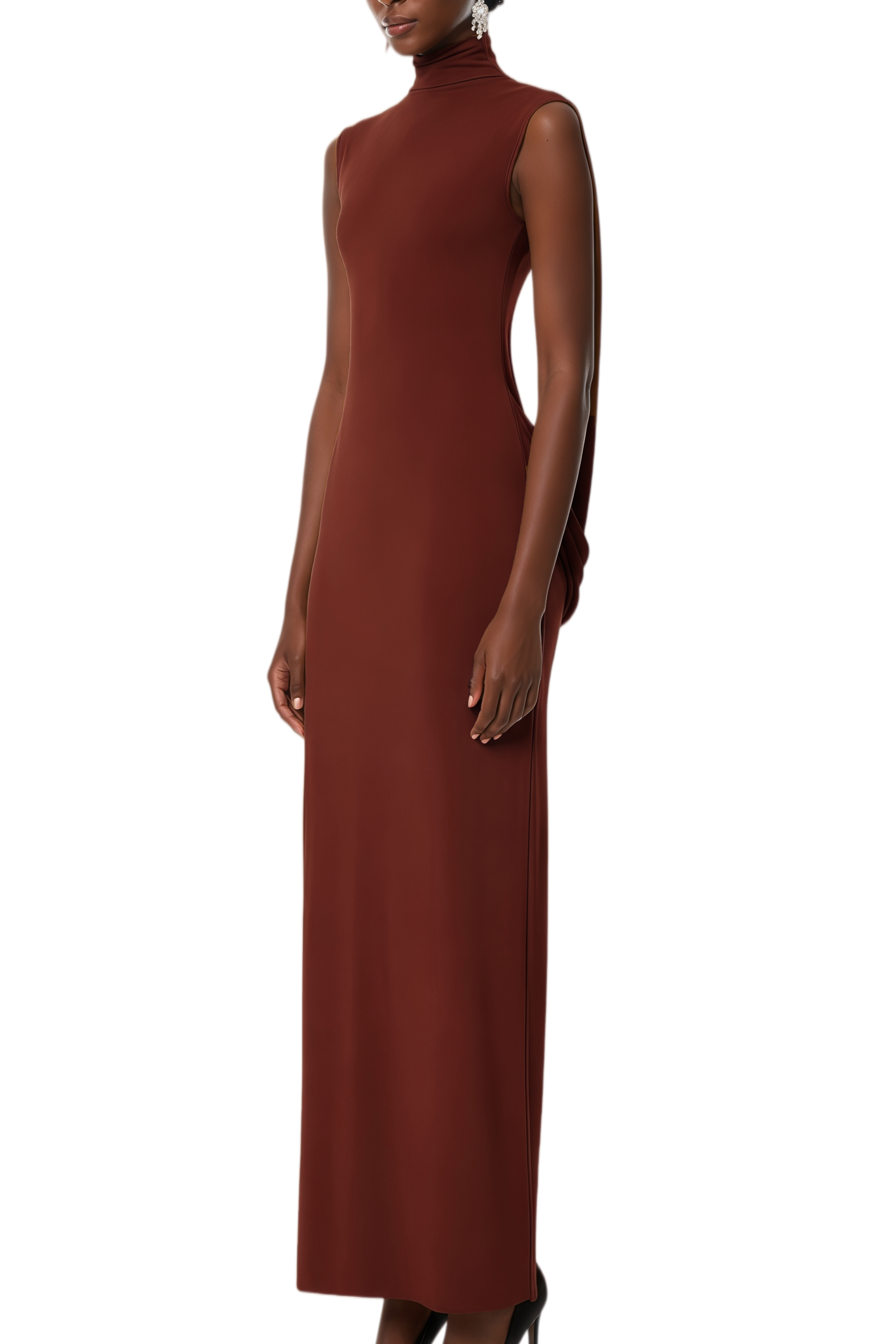 Cara Camel Brown Open Back Draped Maxi Dress