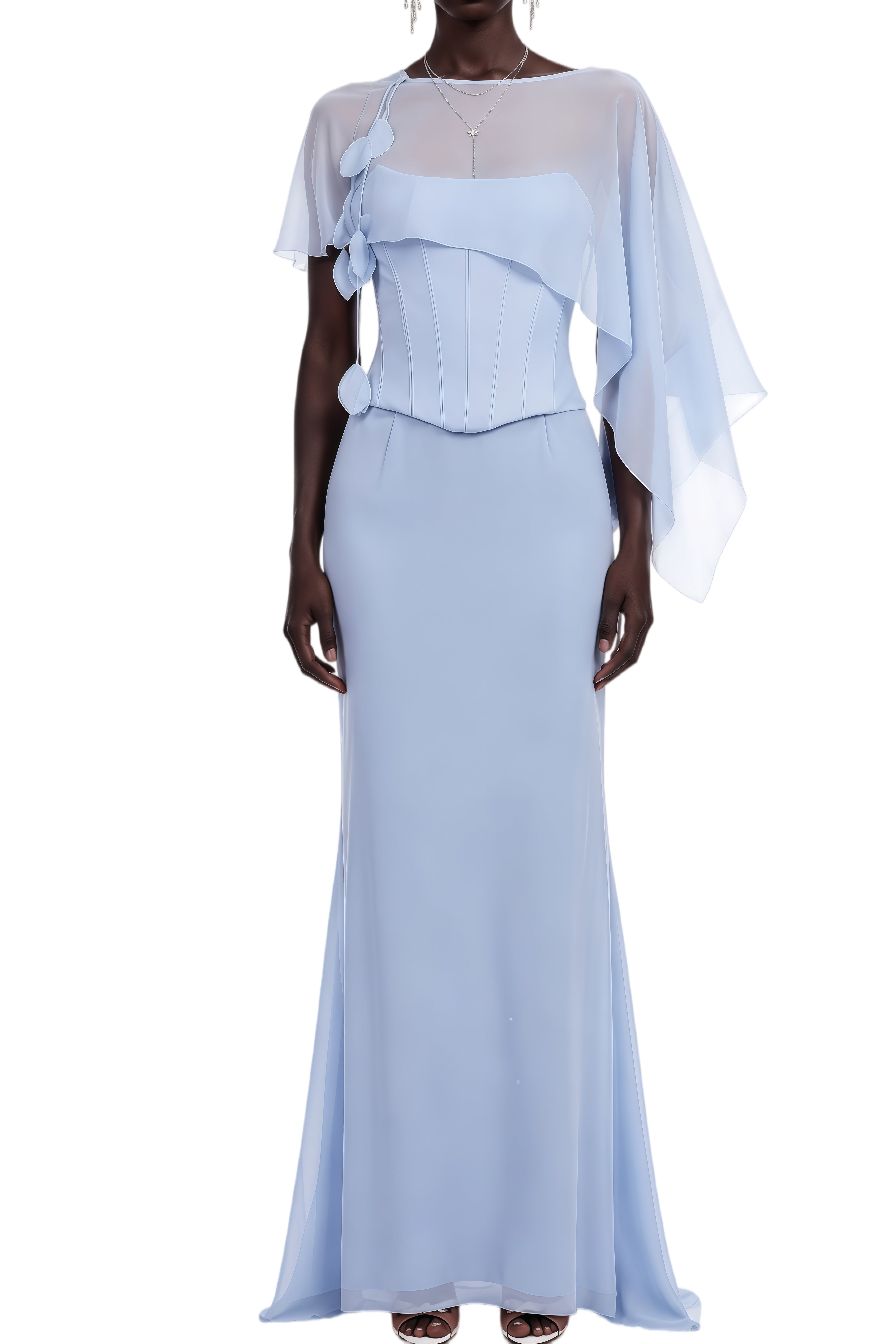 Caroline Blue Scarf Design Corset Top & Skirt Set