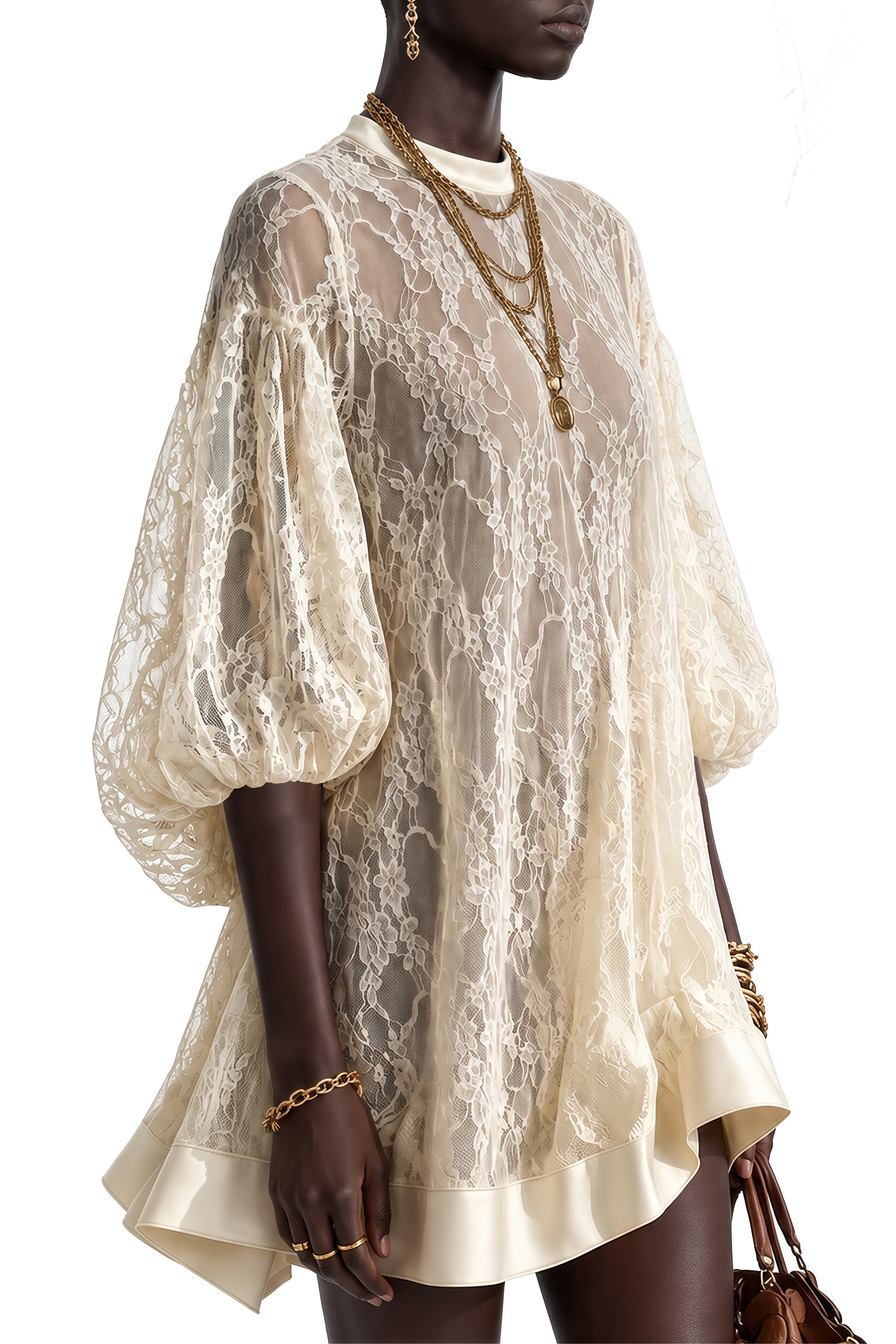 Cecile Ivory Sheer Floral Lace Mini Dress