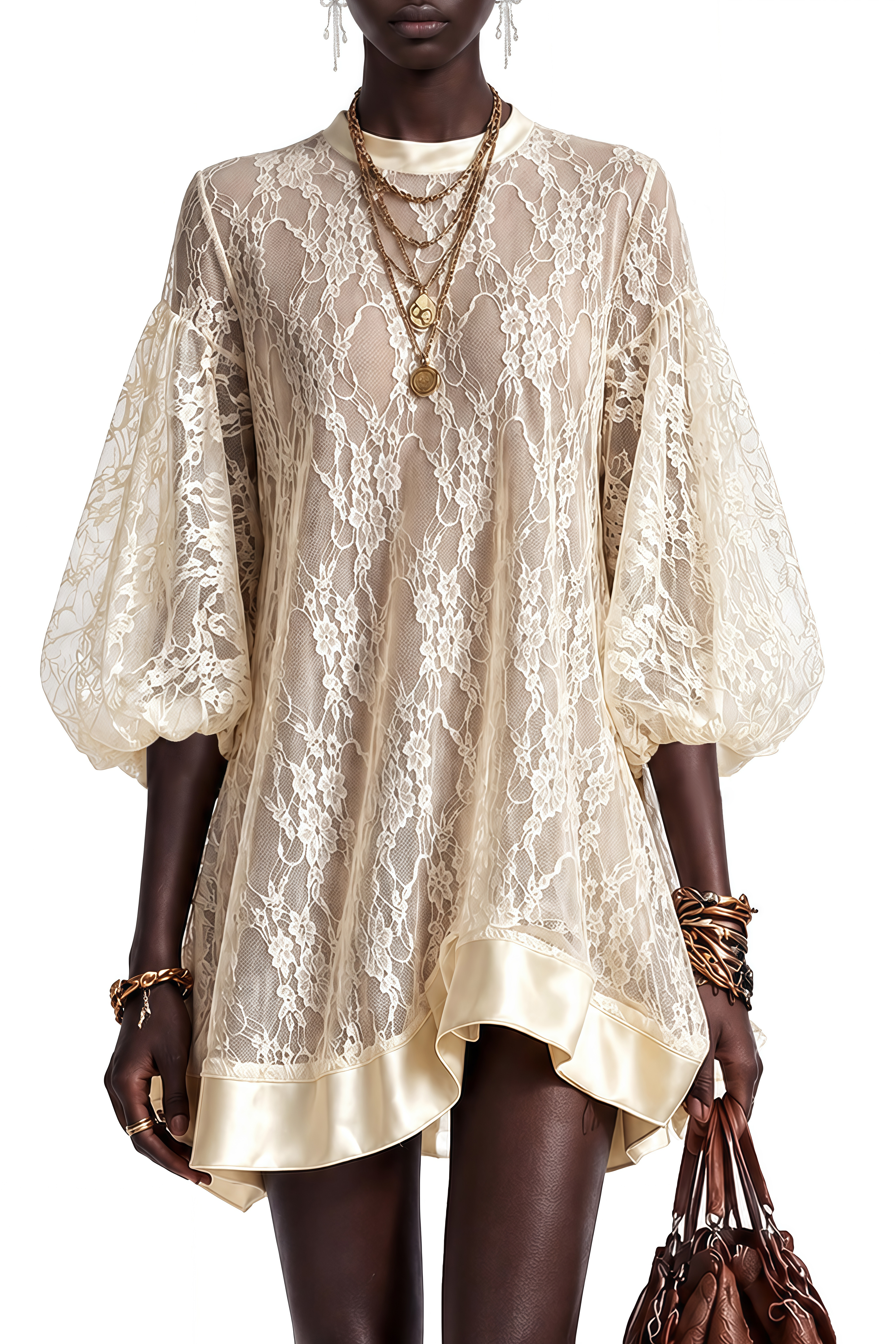 Cecile Ivory Sheer Floral Lace Mini Dress