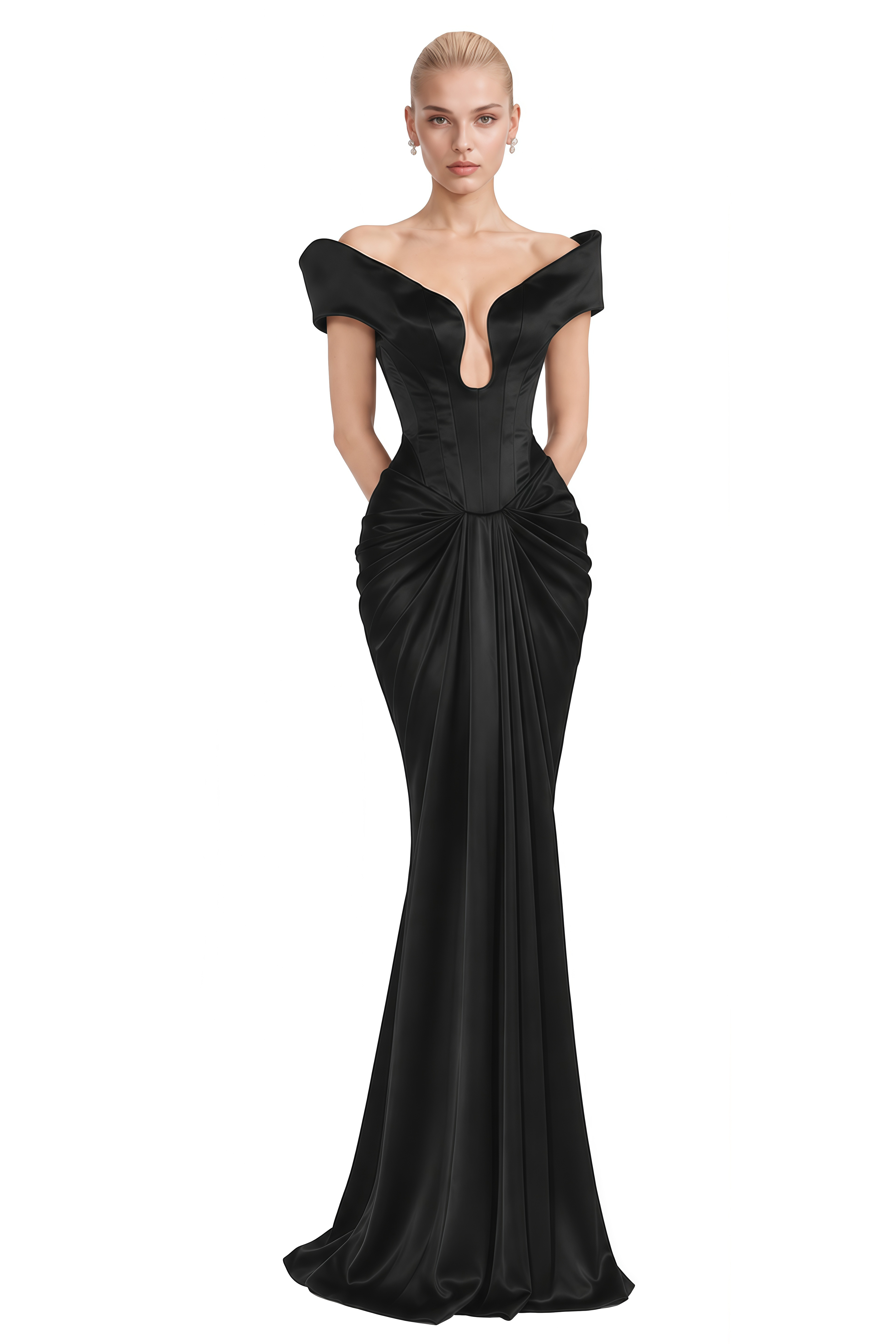 Celine Black Off Shoulder V-Neck Maxi Dress