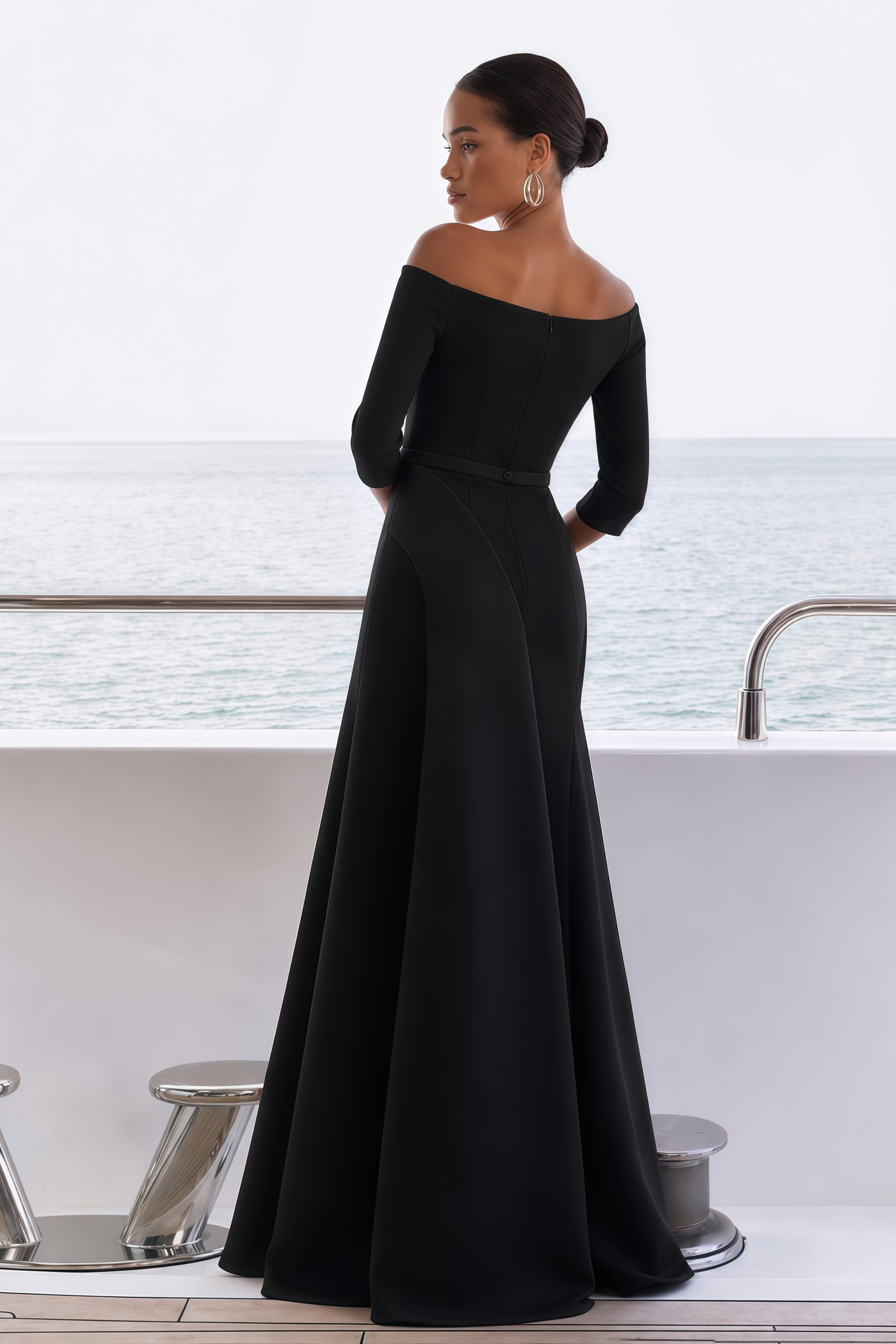 Dorothy Black Three Quarter Sleeve Slit Maxi Dress