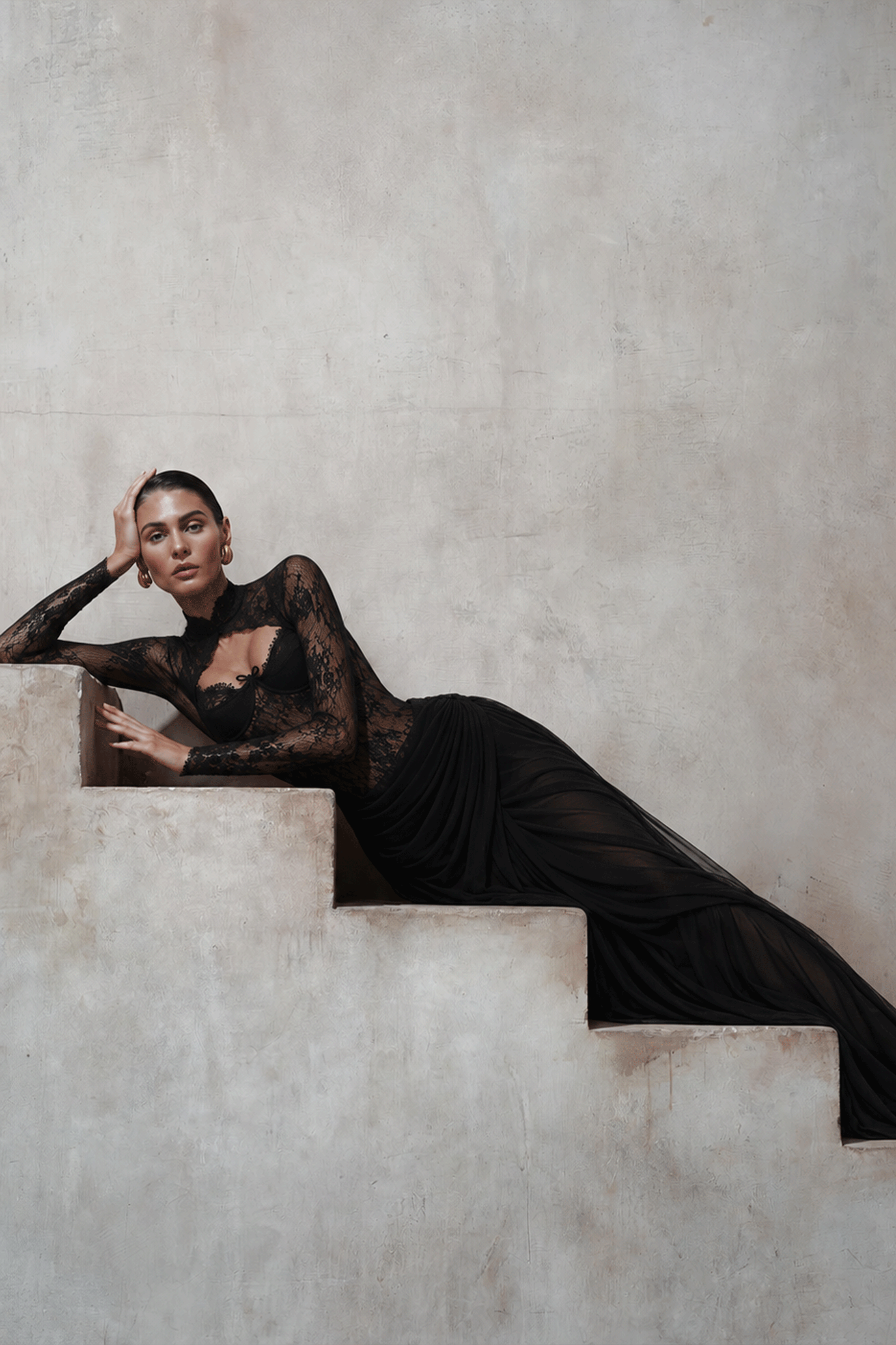 Helena Black Asymmetrical Mesh Maxi Dress