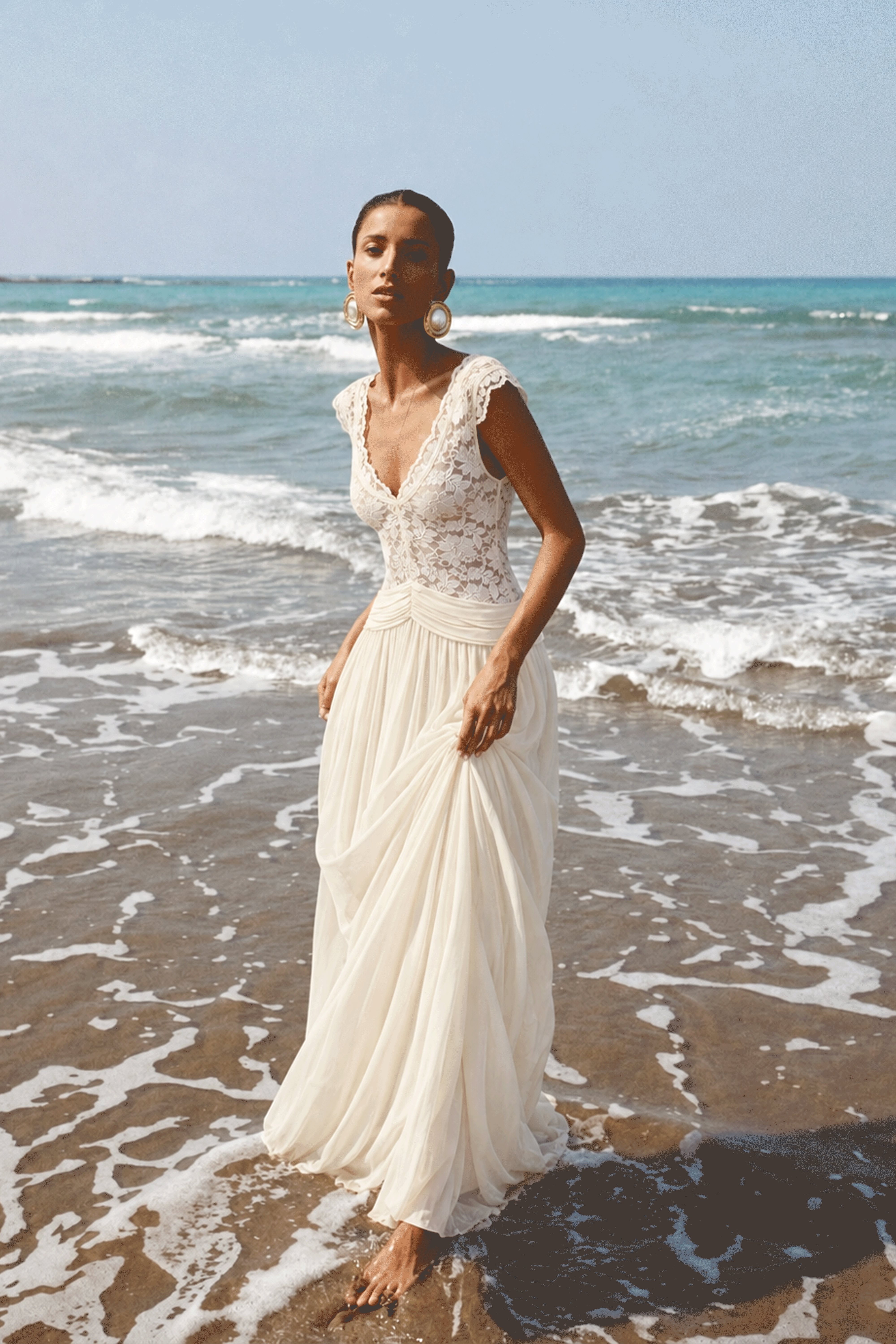 Anastasia Cream White Floral Lace Maxi Dress