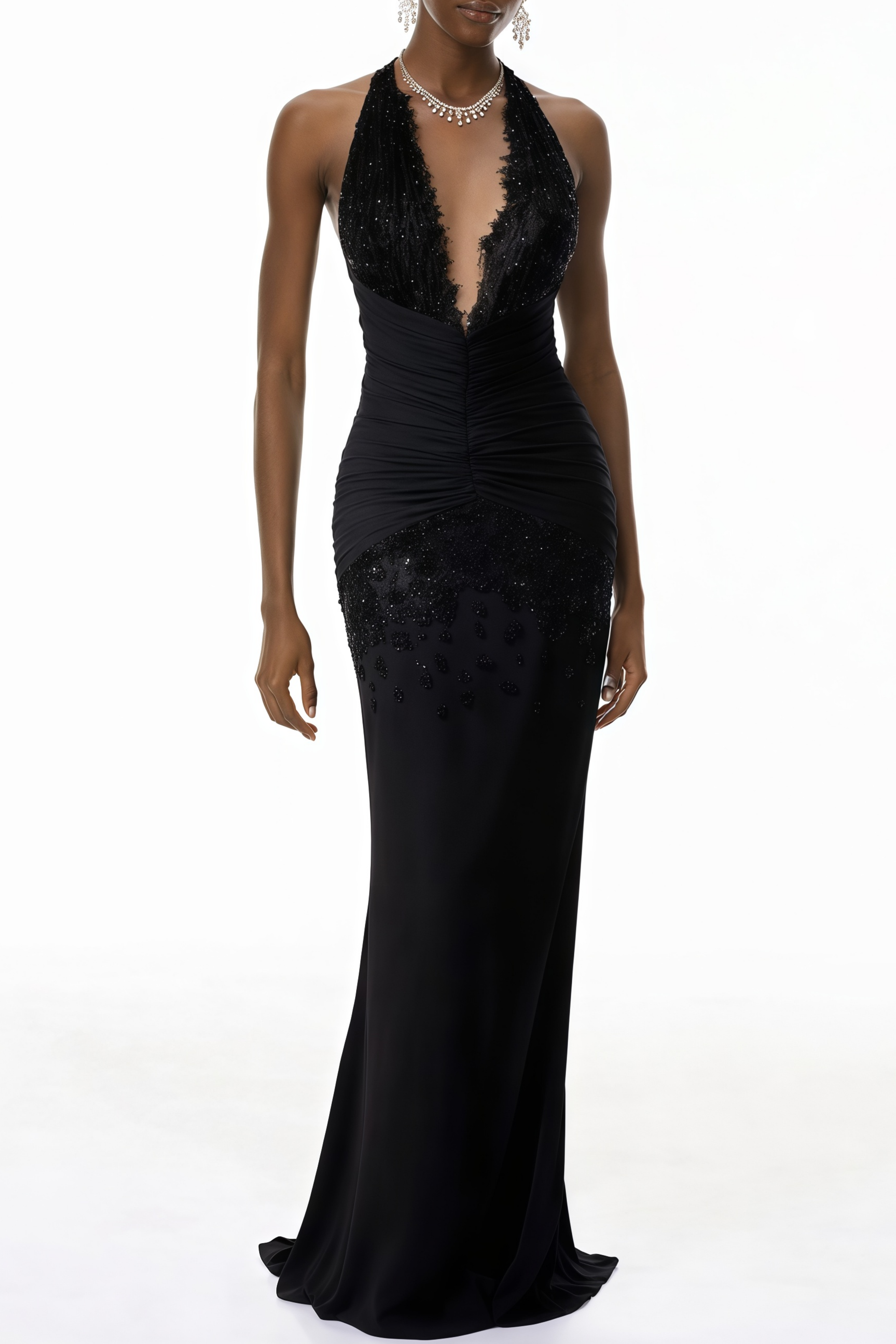 Lesley Black Halterneck Sequined Maxi Dress