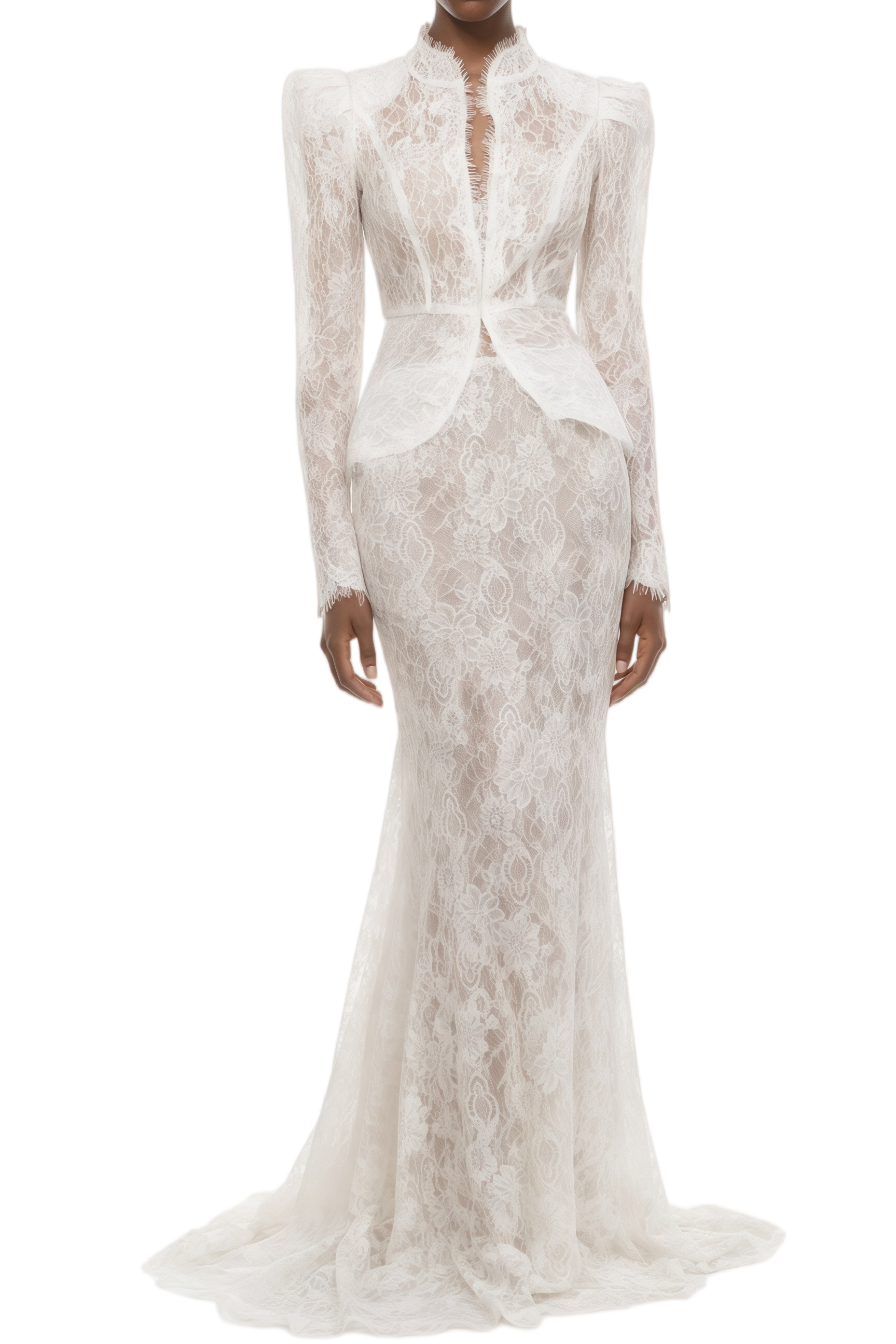 Candice White Floral Lace Top & Mermaid Skirt Set