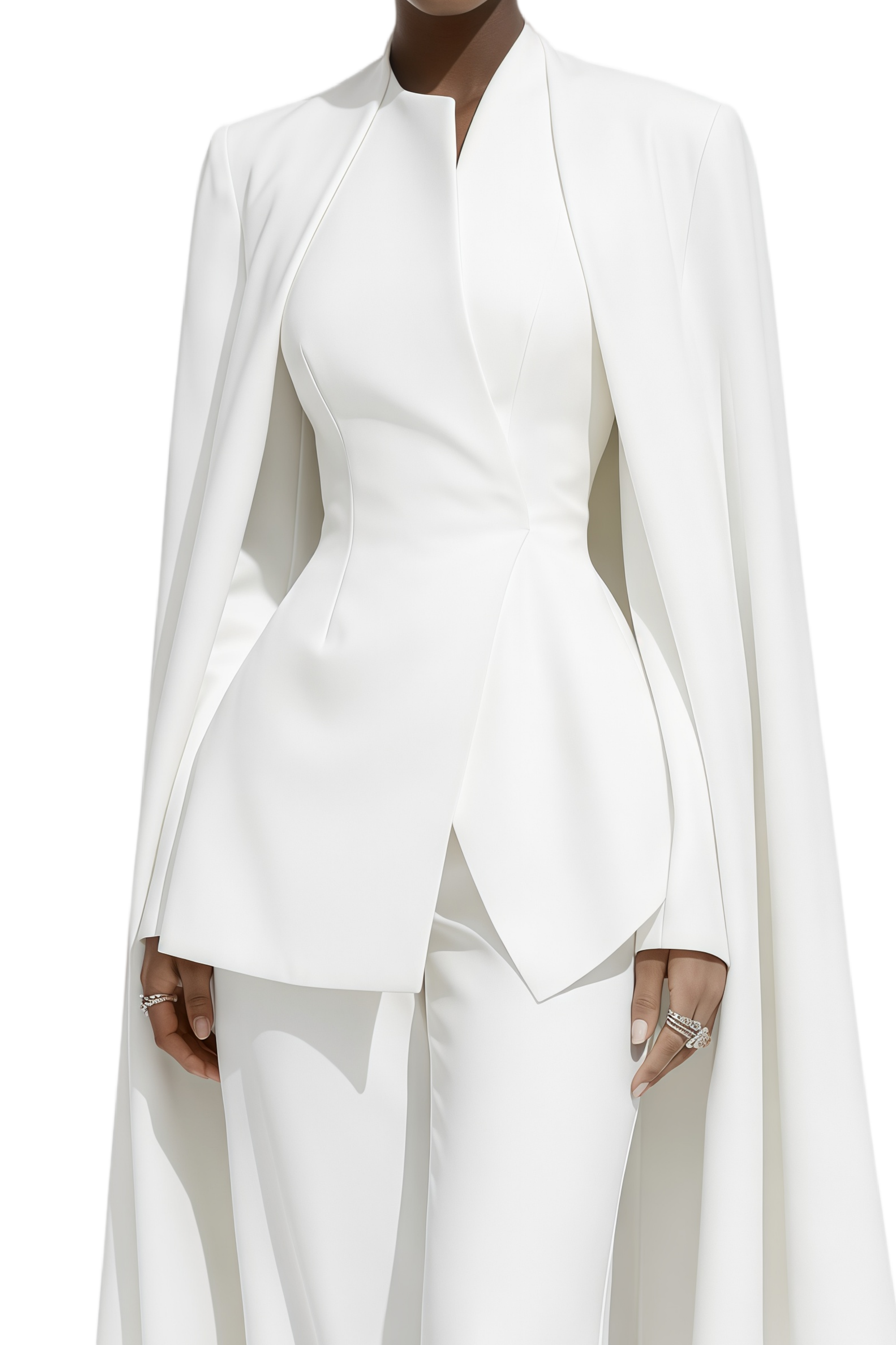 Blythe White Detachable Cape Blazer & Trousers Set
