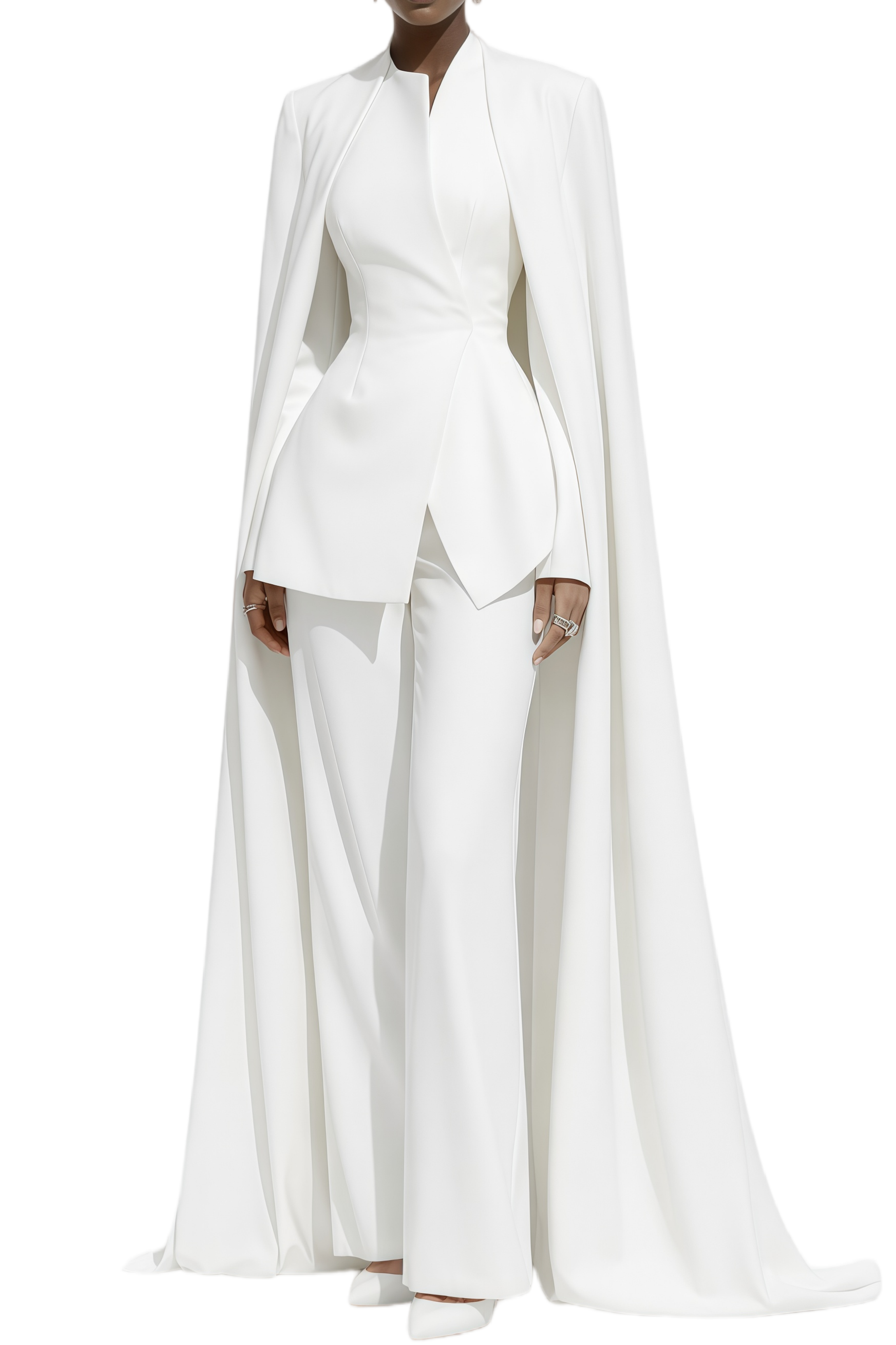 Blythe White Detachable Cape Blazer & Trousers Set