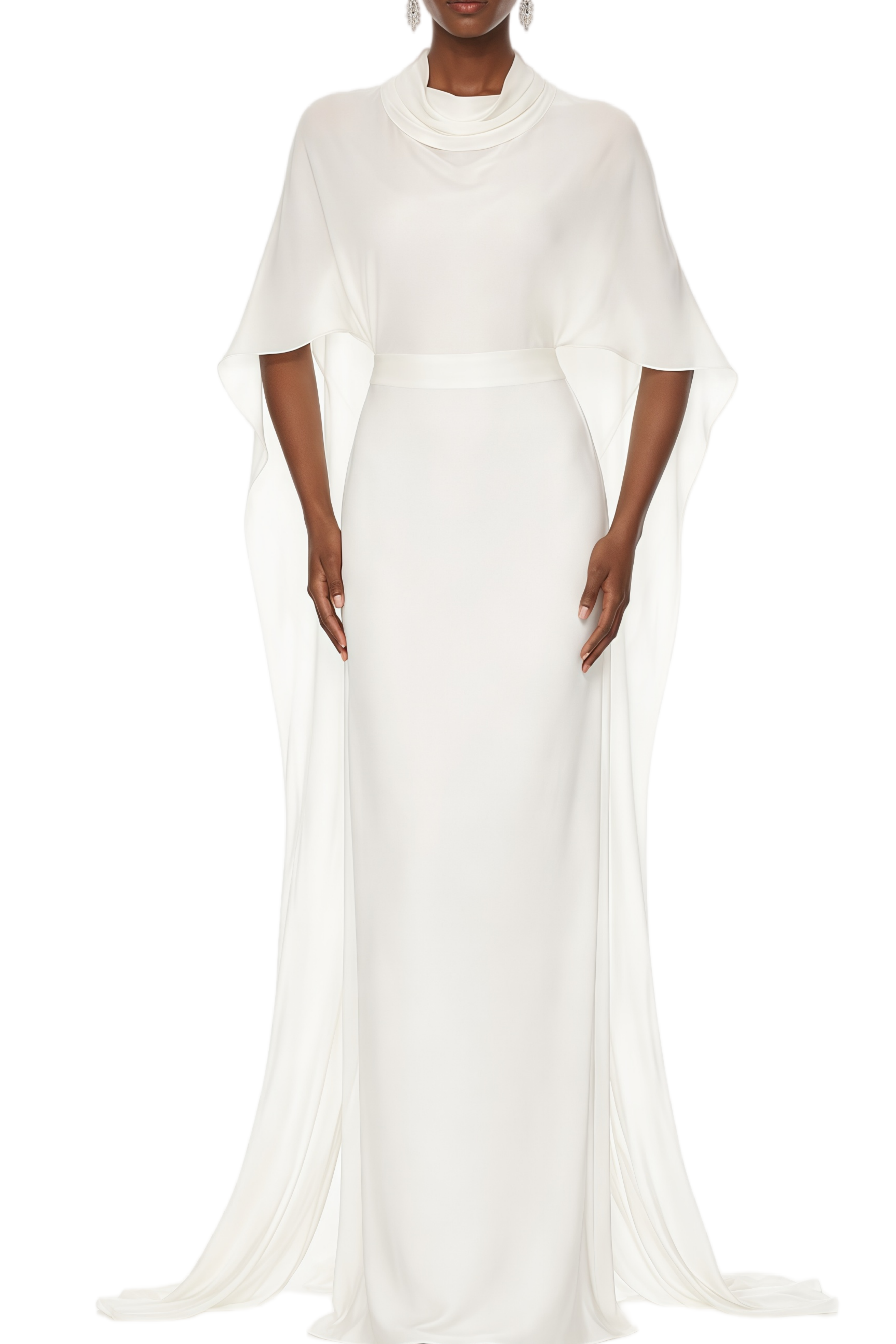 Madge Ivory White Cape Open Back Maxi Dress