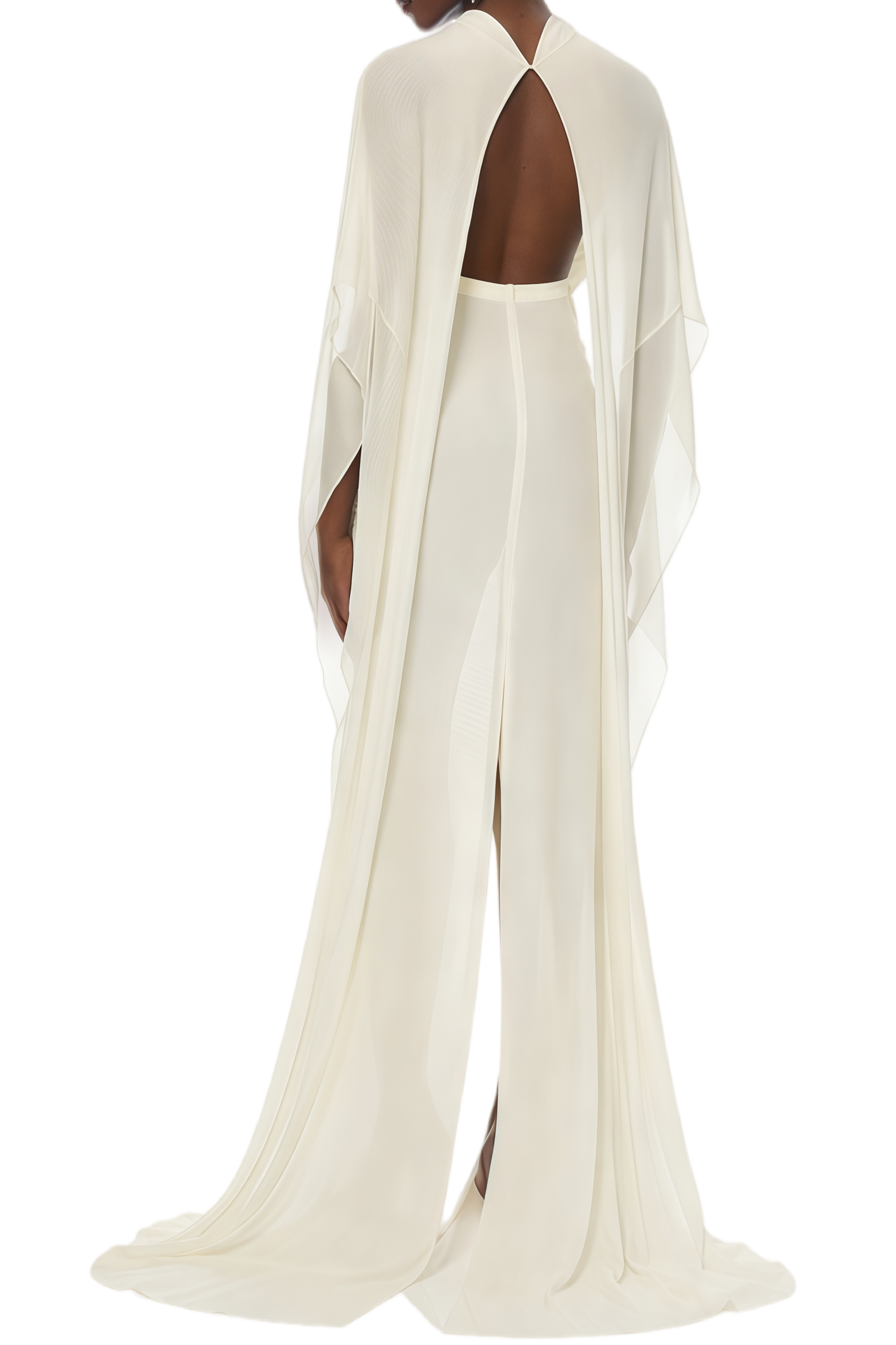 Madge Ivory White Cape Open Back Maxi Dress