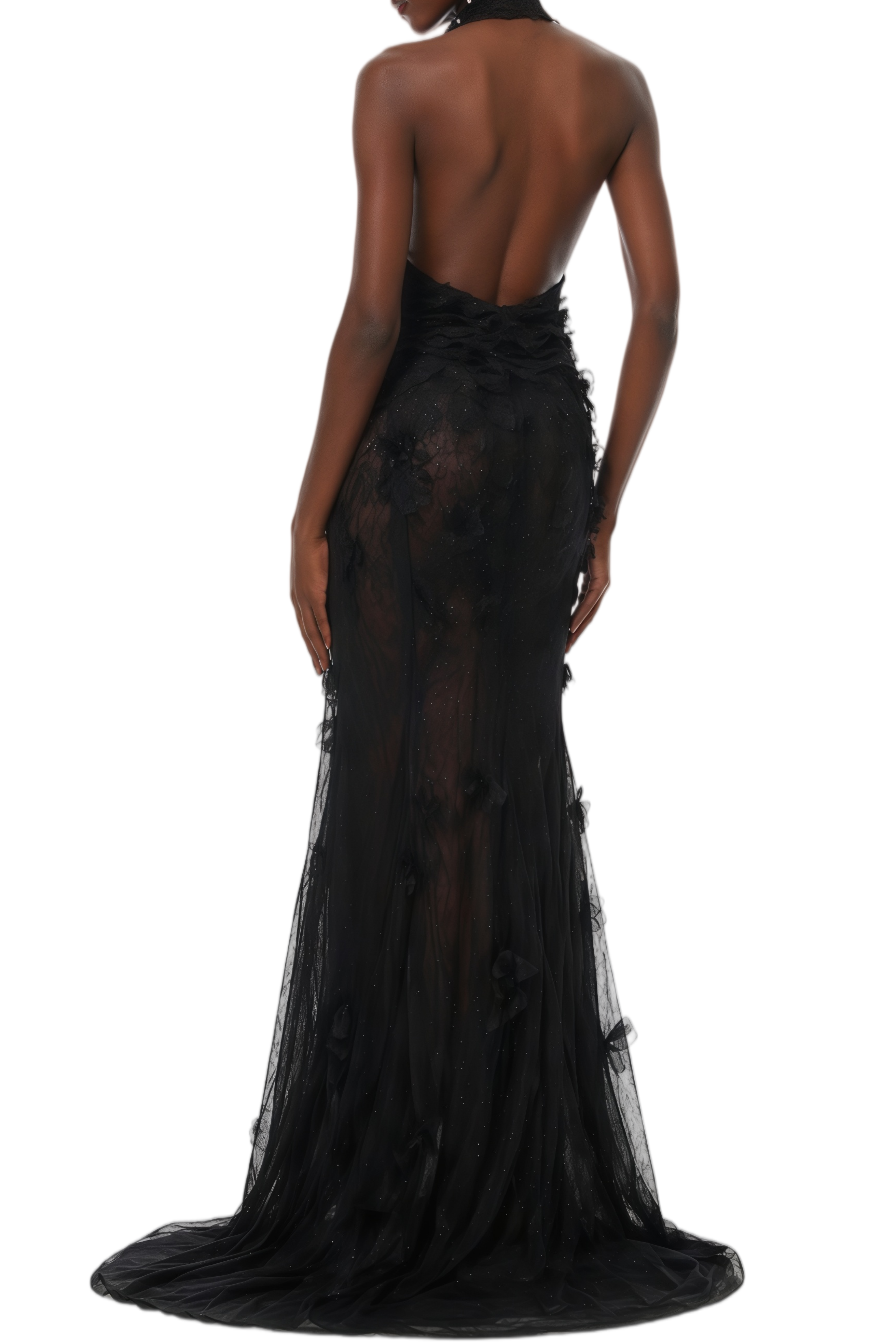 Ethel Black Halterneck 3D Floral Appliqué Maxi Dress