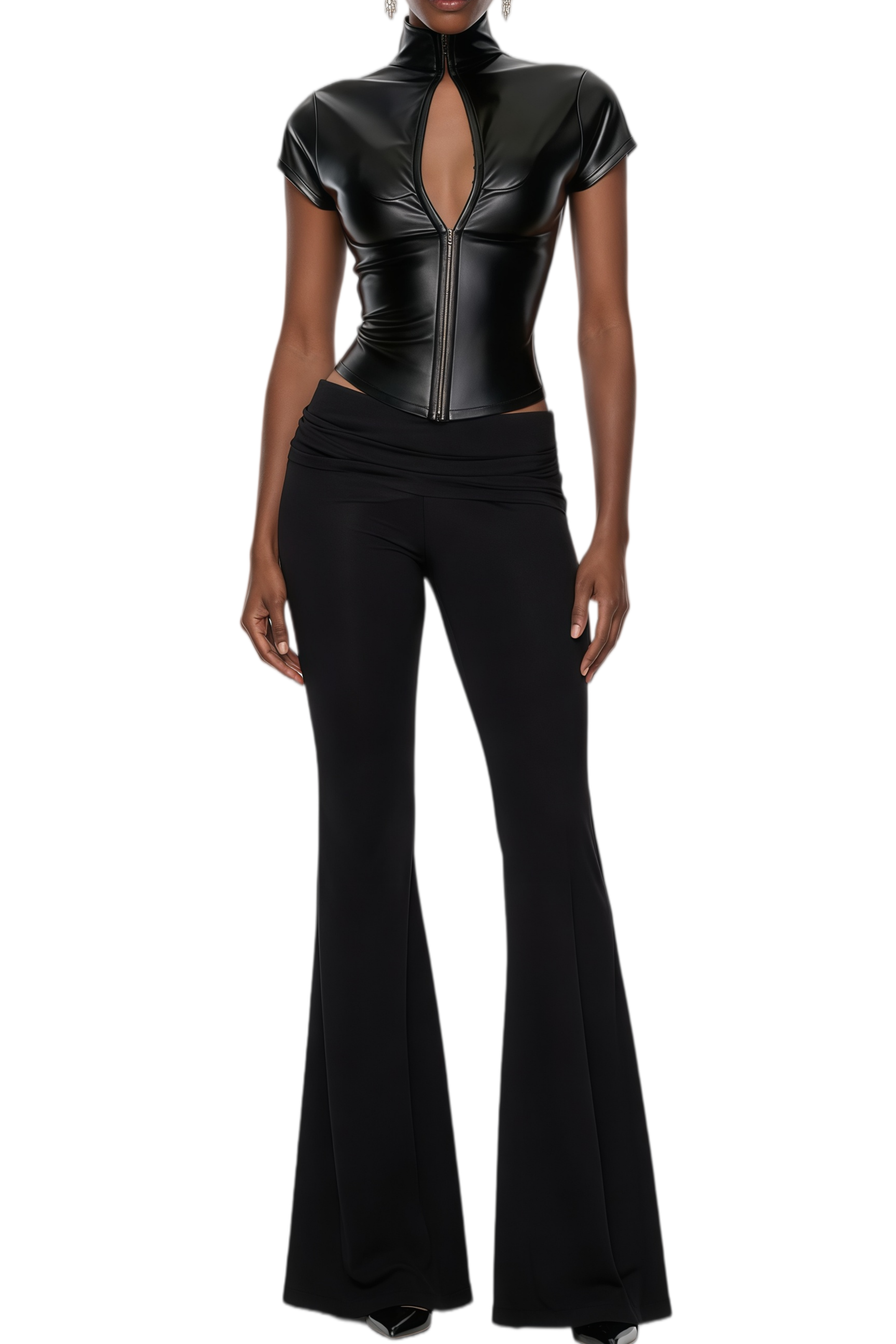 Audrey Black Cut-Out Leatherette Top