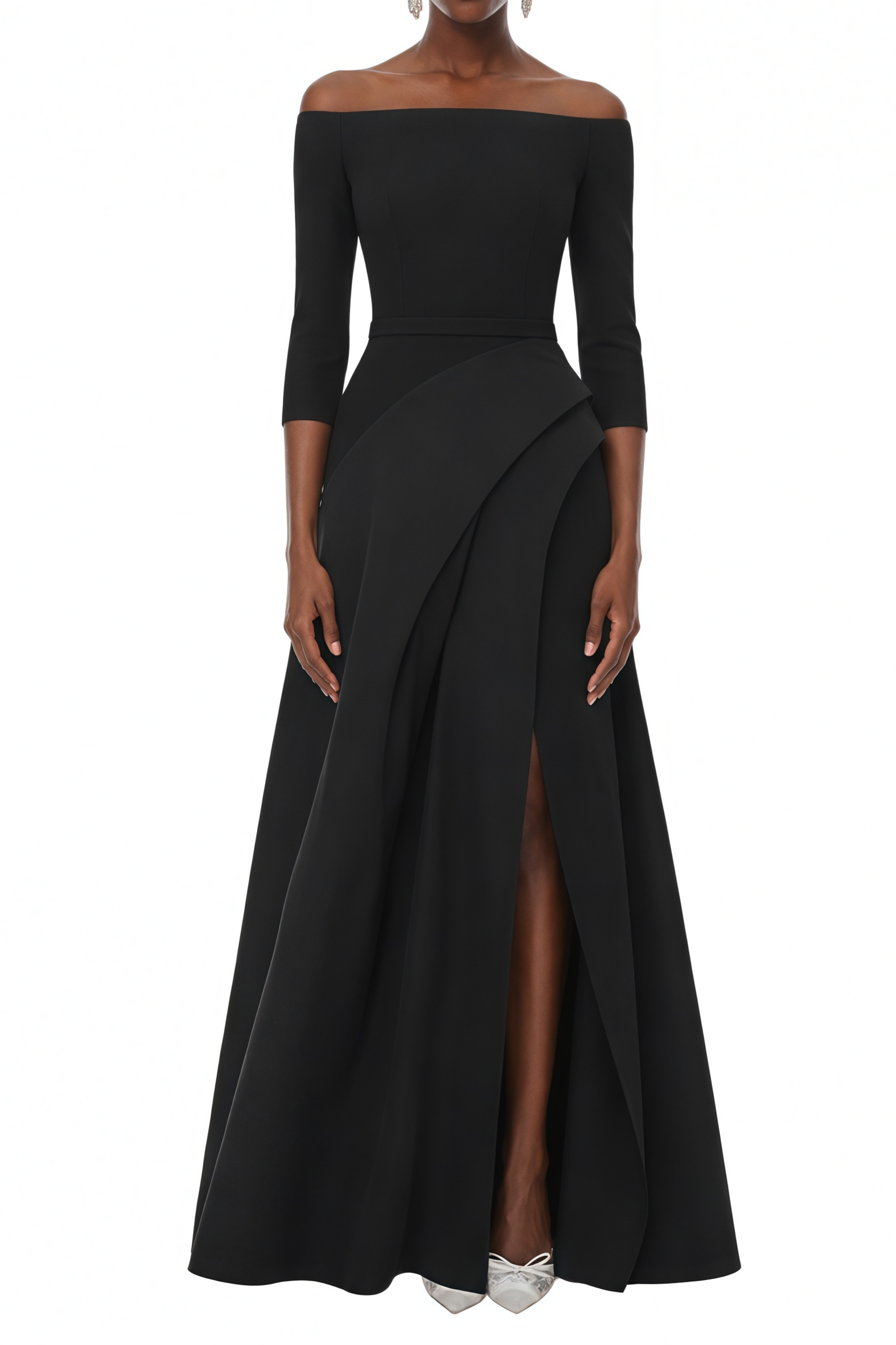 Dorothy Black Three Quarter Sleeve Slit Maxi Dress