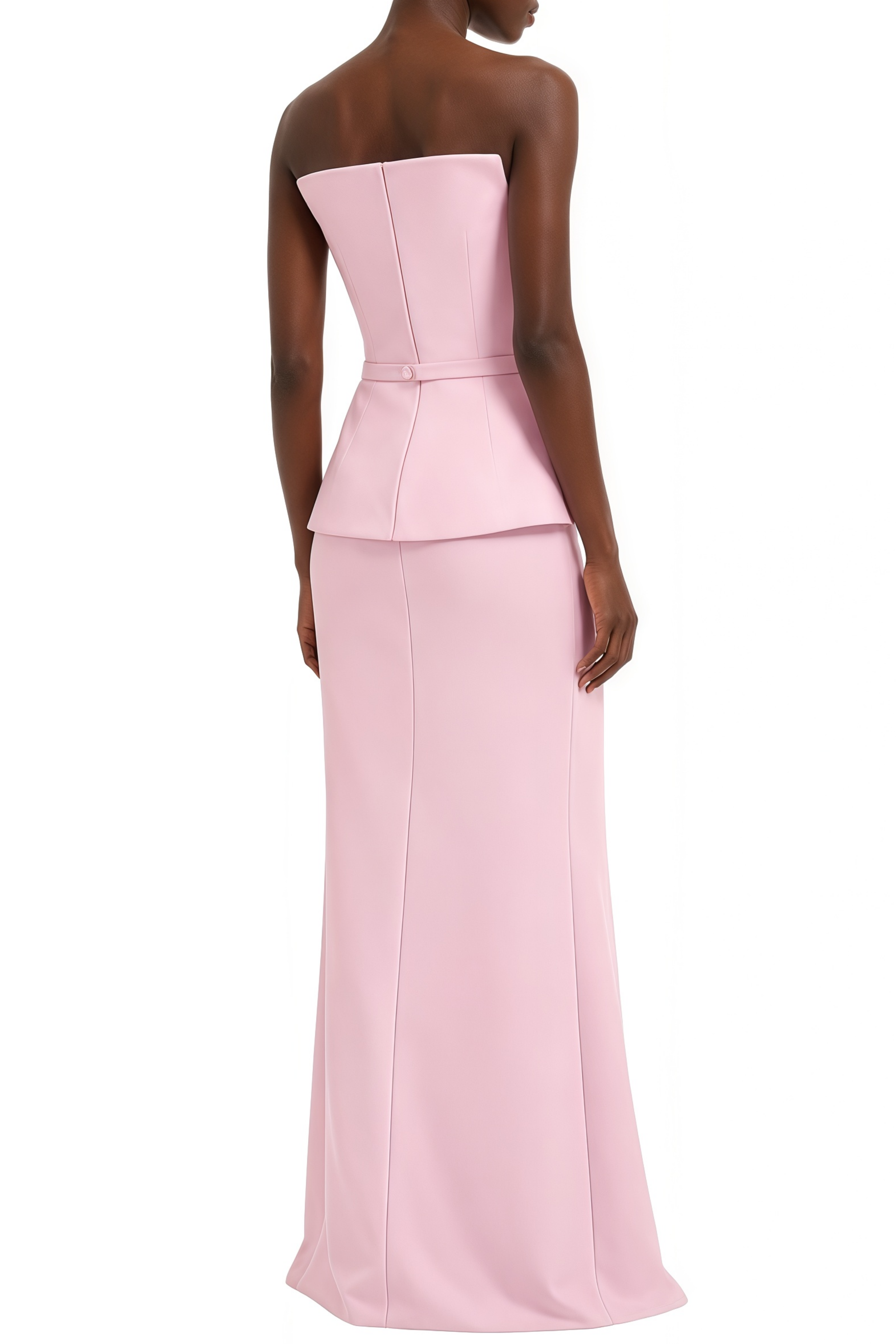 Daphne Pink Strapless Asymmetric Peplum Maxi Dress