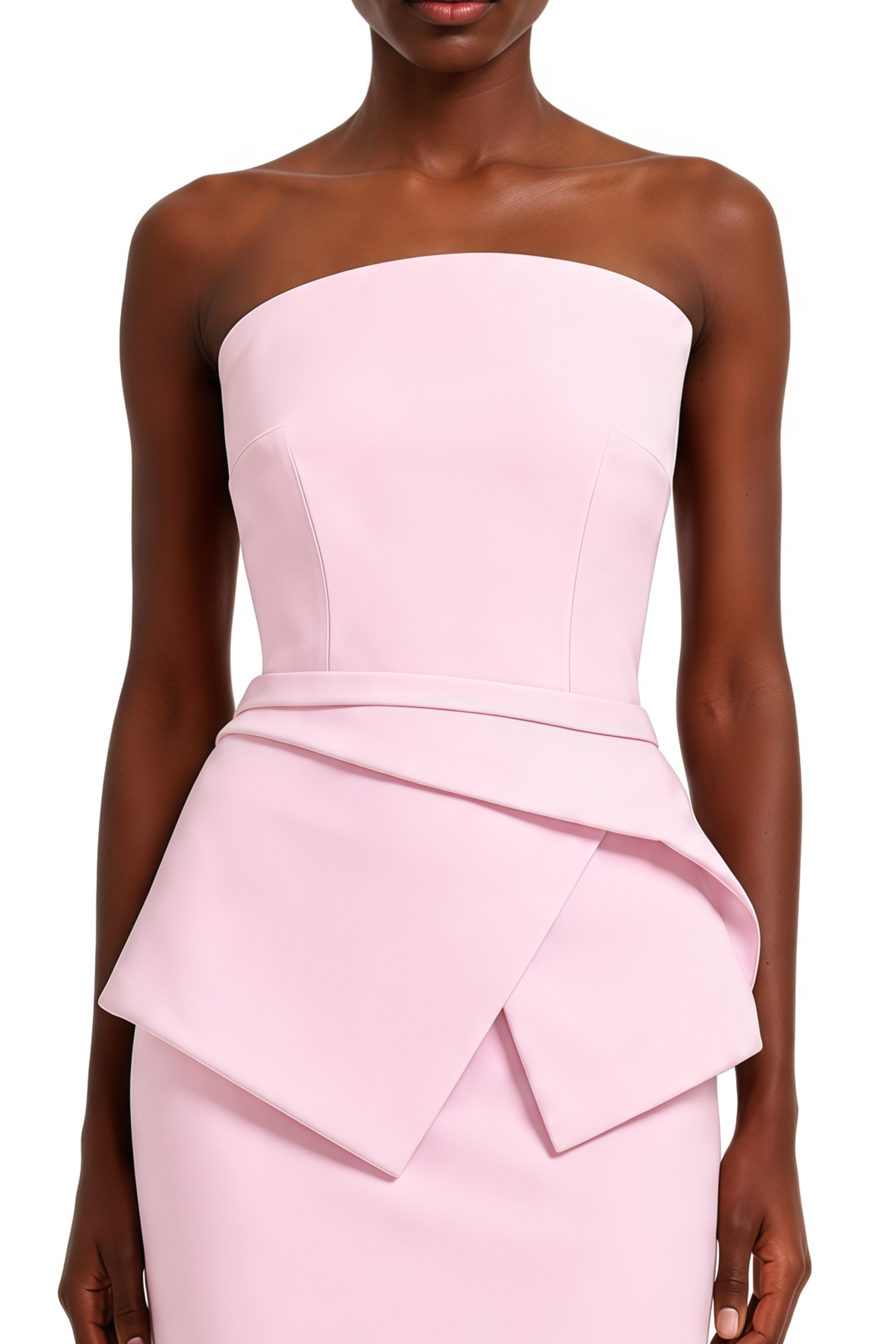 Daphne Pink Strapless Asymmetric Peplum Maxi Dress