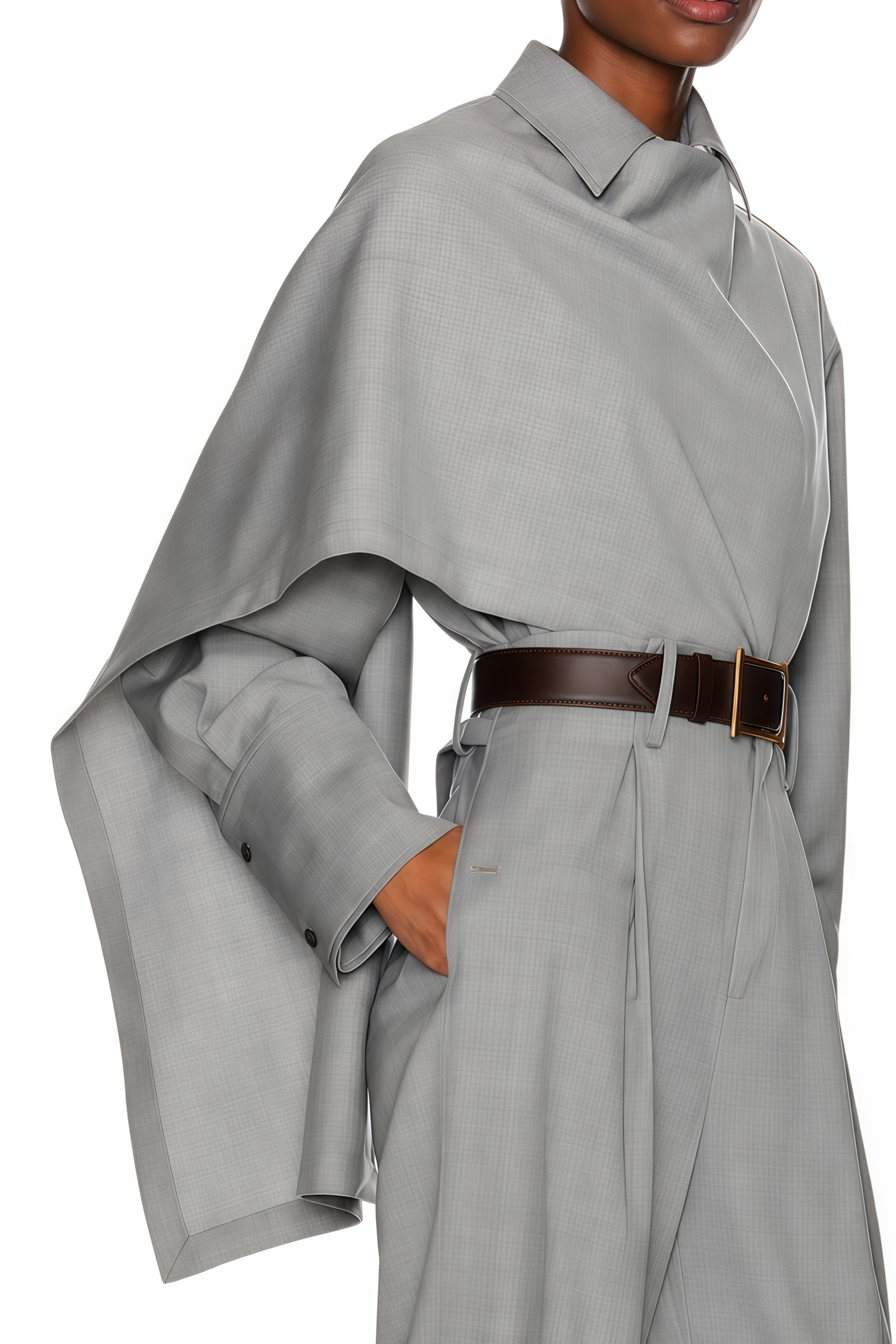 Cecilia Grey Asymmetrical Draped Shirt & Trousers Set