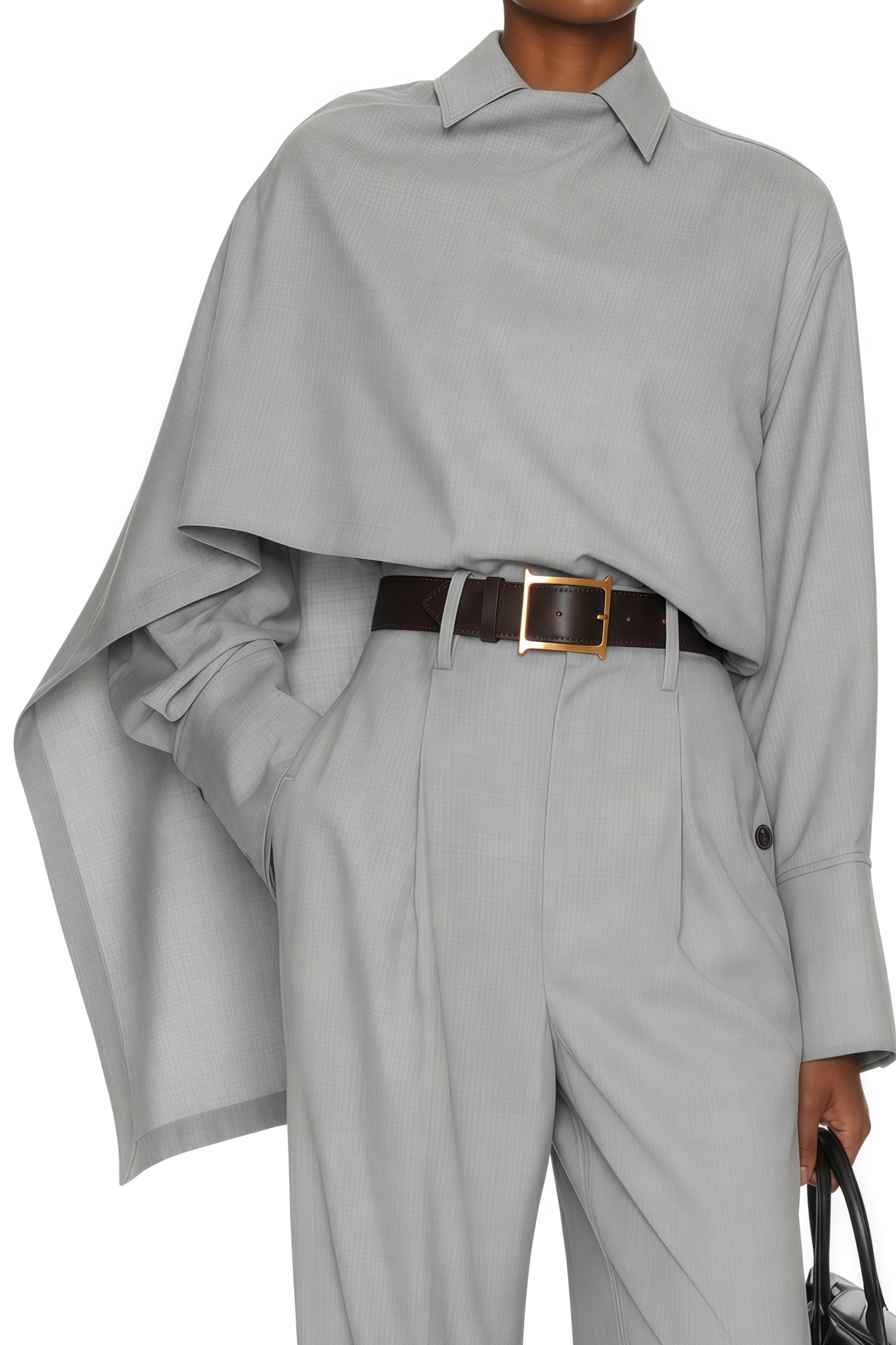 Cecilia Grey Asymmetrical Draped Shirt & Trousers Set