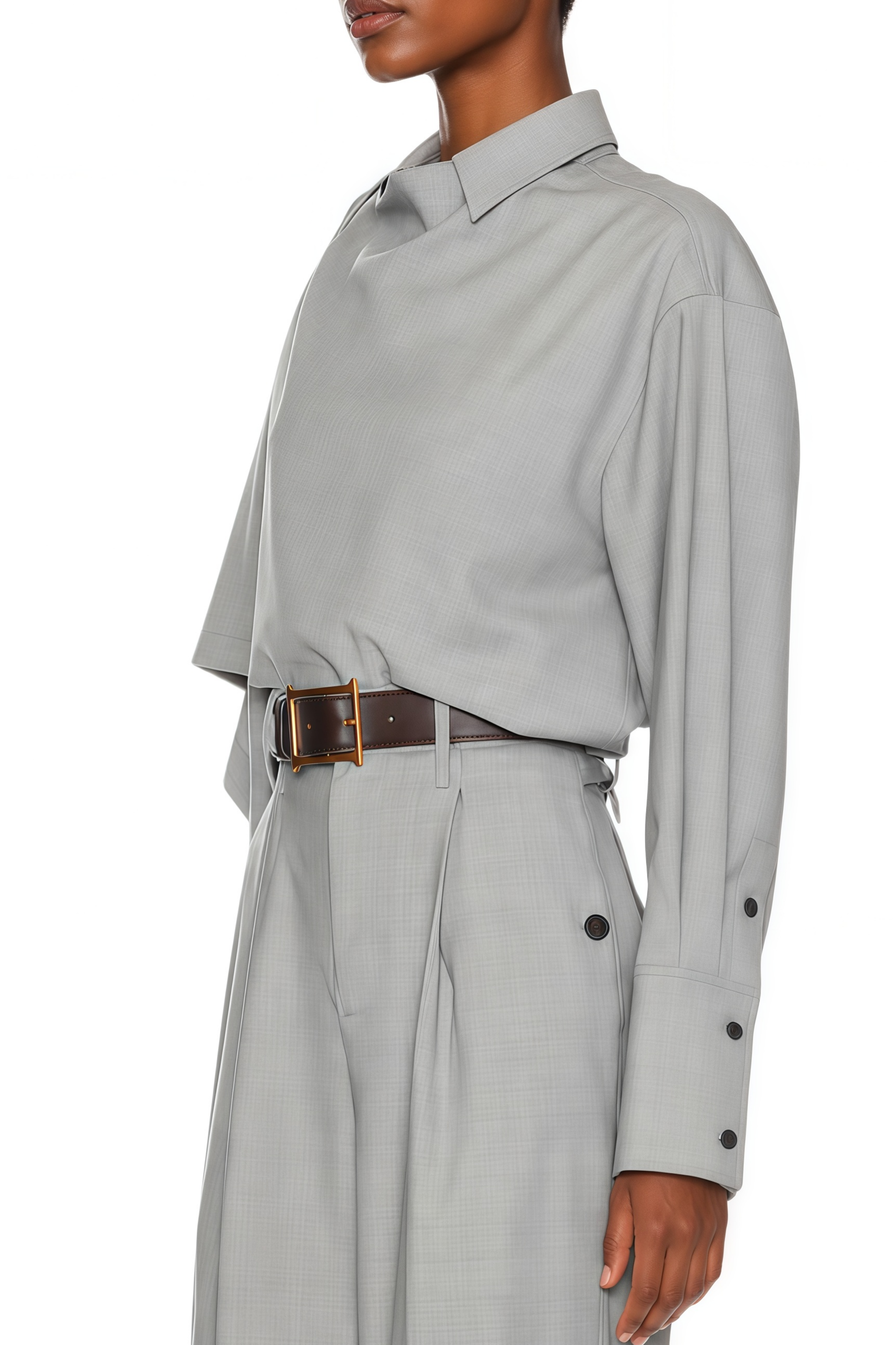 Cecilia Grey Asymmetrical Draped Shirt & Trousers Set